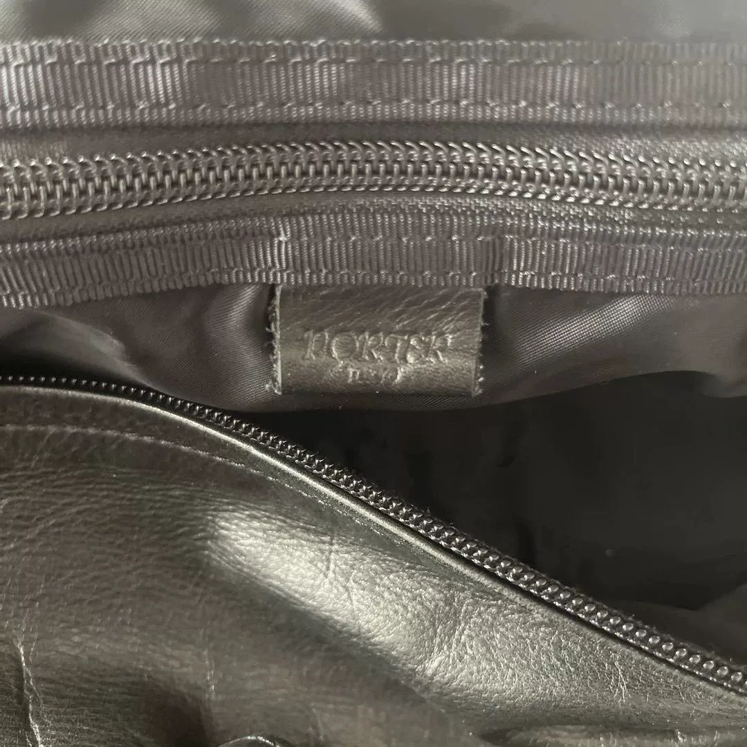 Porter Boston Black Leather Travel Bag — back