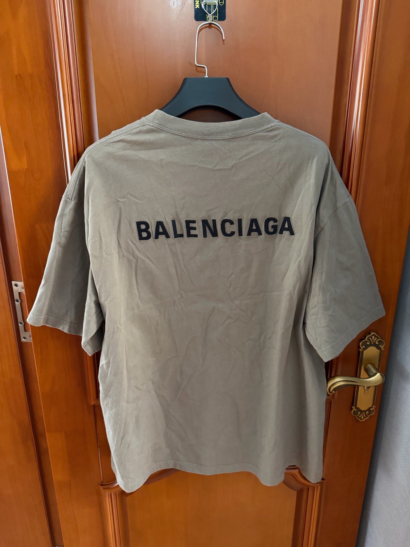 Balenciaga Khaki Logo Short Sleeve T-Shirt — front