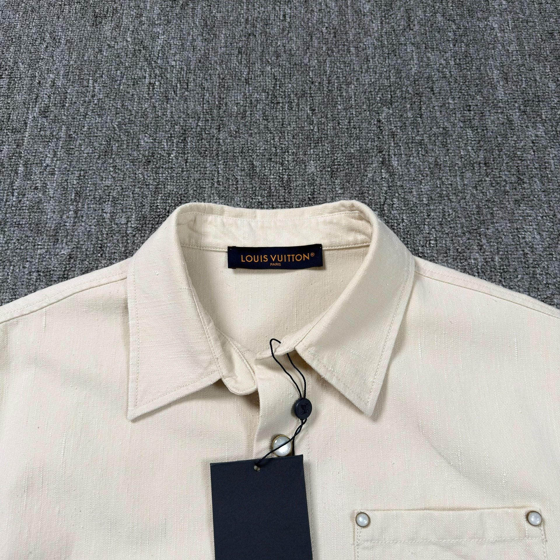 Louis Vuitton Beige Leather Logo Short-Sleeve Shirt — front