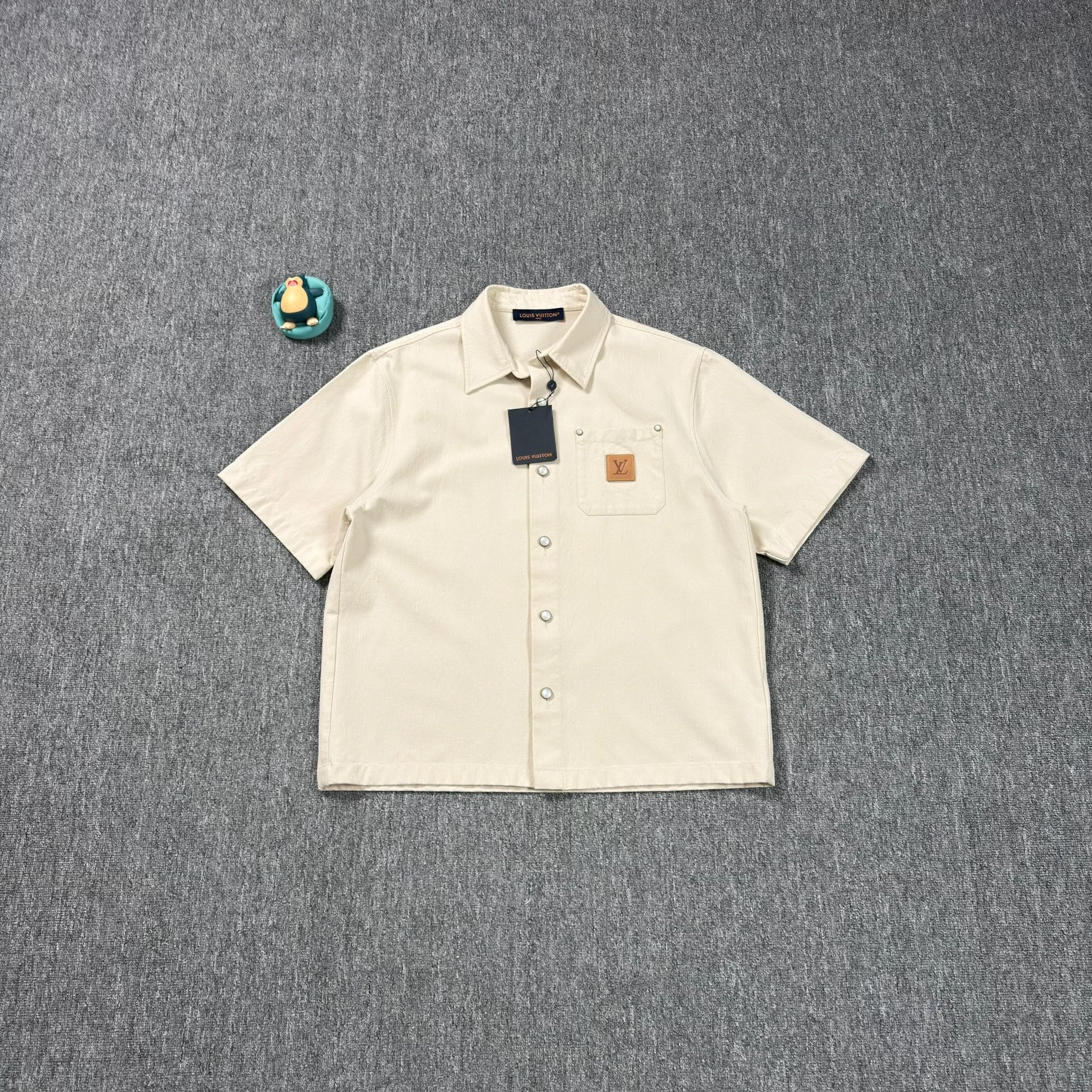 Louis Vuitton Beige Leather Logo Short-Sleeve Shirt