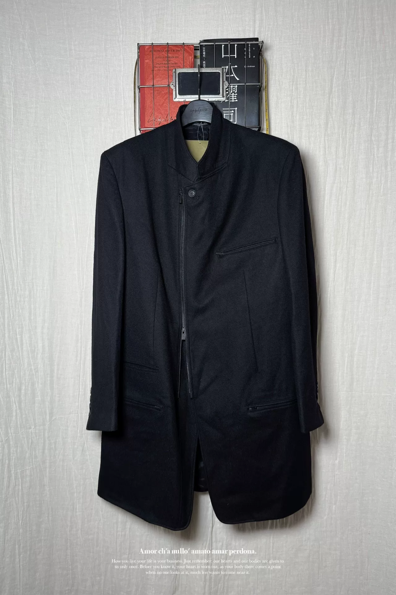 Yohji Yamamoto 23AW Wool Flannel Asymmetric Coat — back