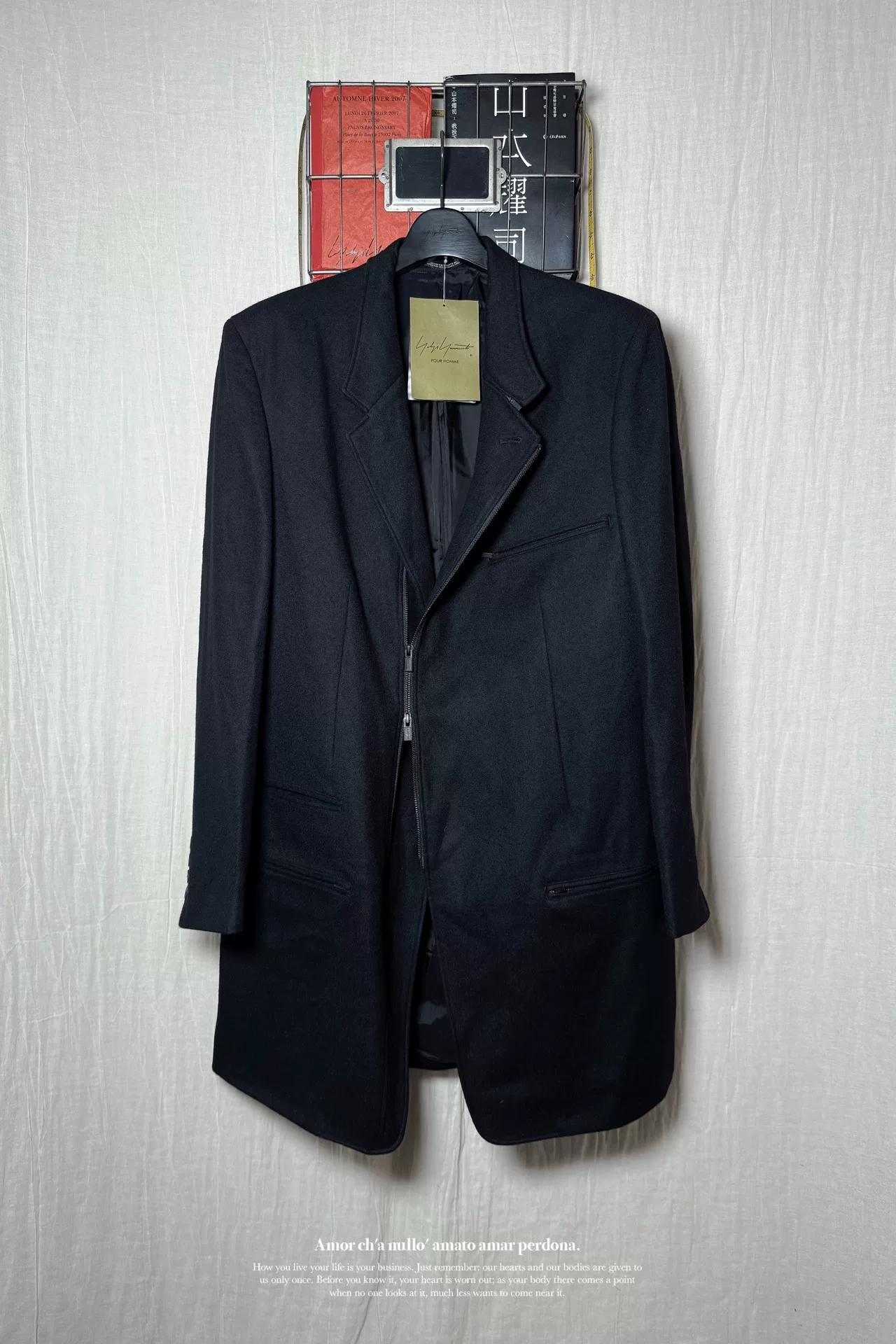 Yohji Yamamoto 23AW Wool Flannel Asymmetric Coat — detail