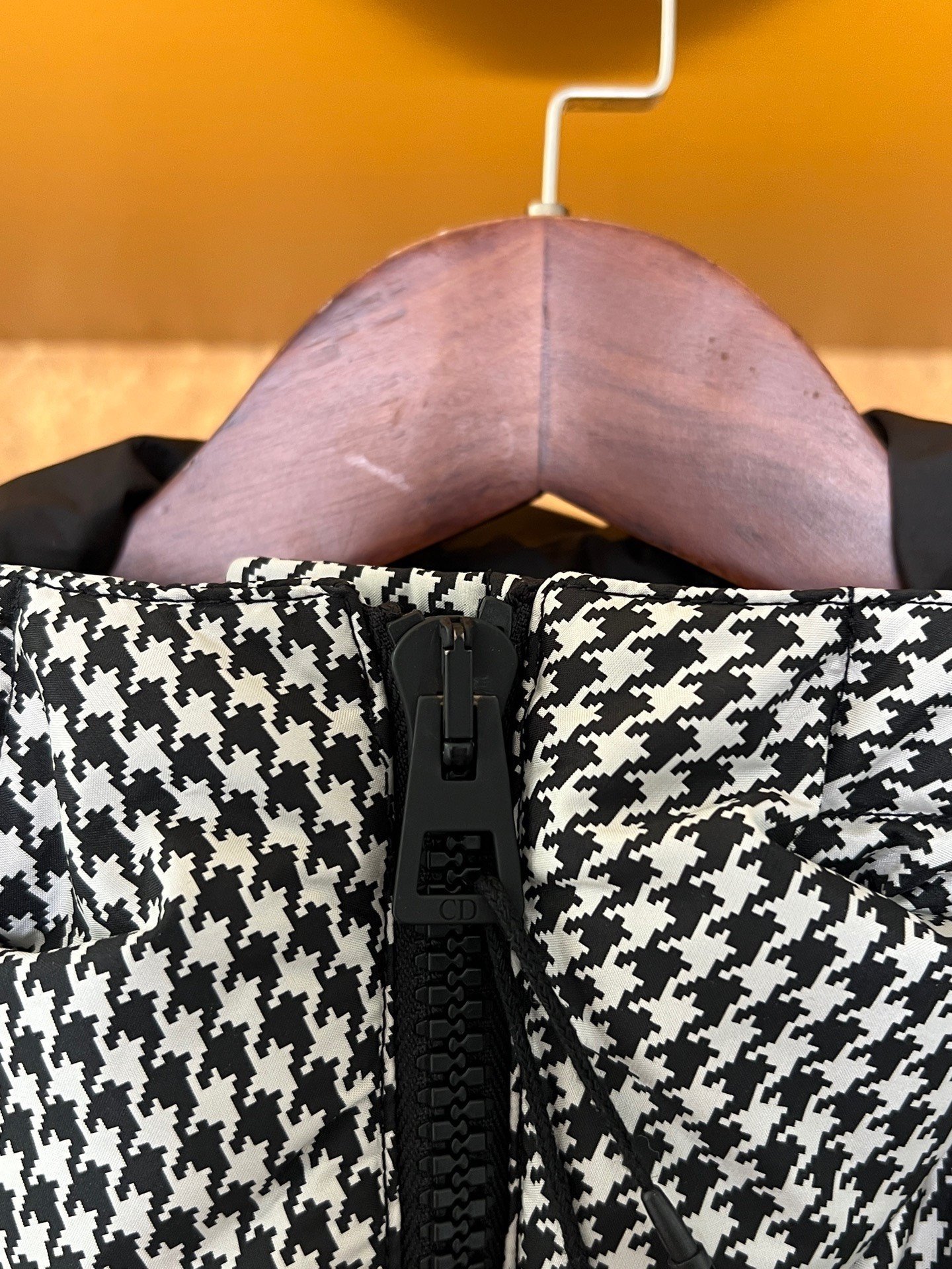 Dior Houndstooth Padded Coat — detail