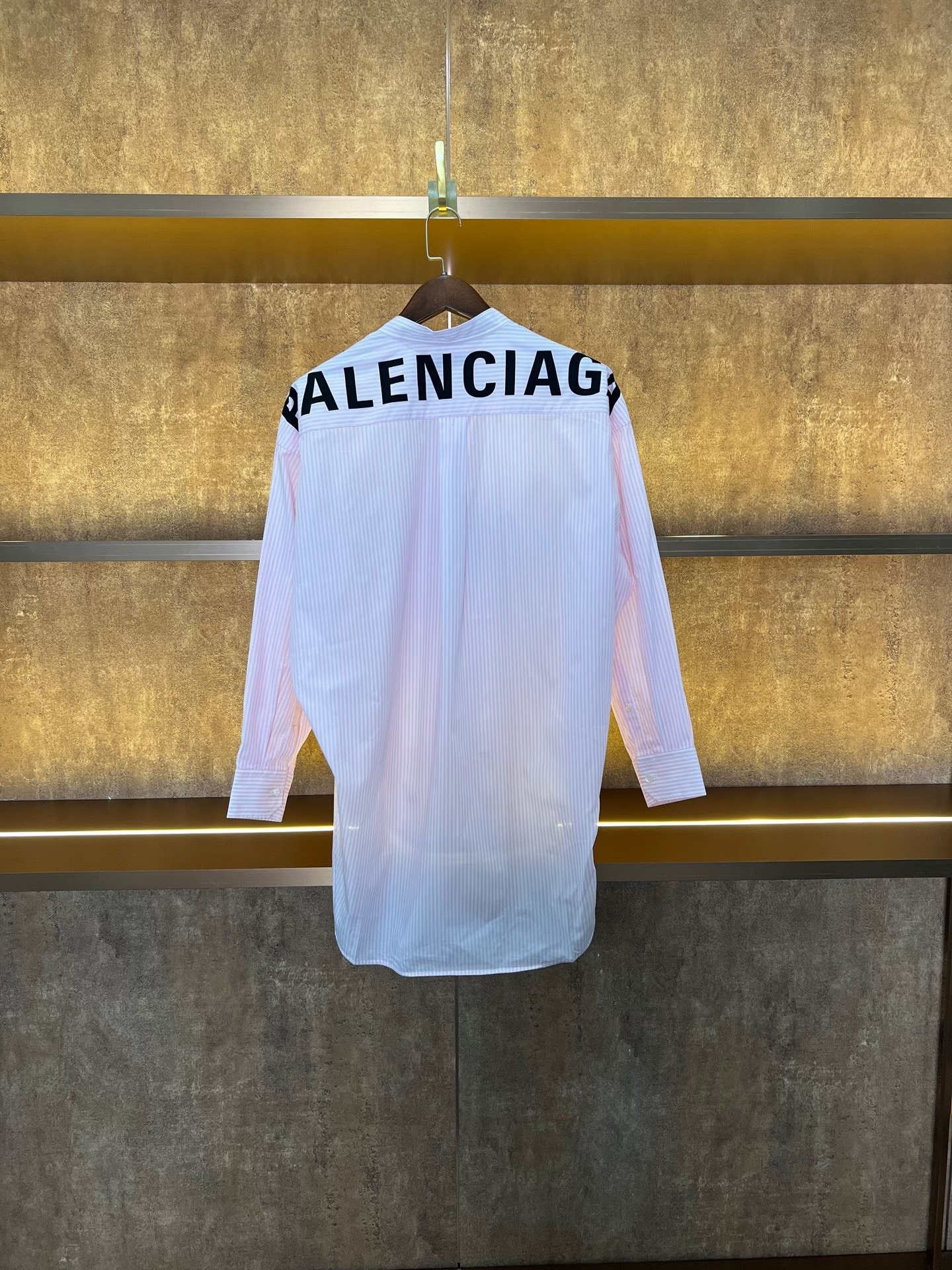 Balenciaga Pink Striped Back Logo Ribbon Shirt — front