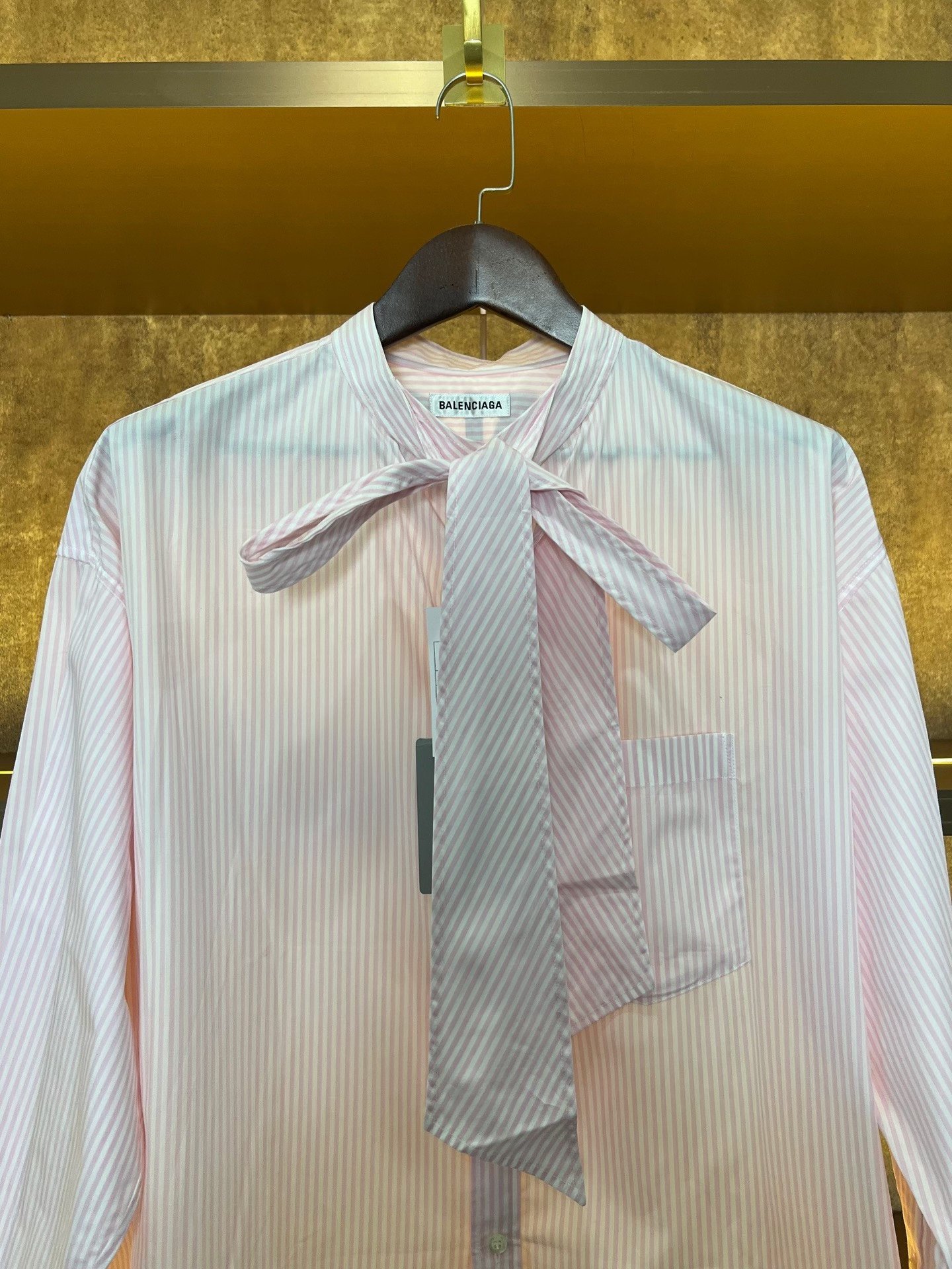 Balenciaga Pink Striped Back Logo Ribbon Shirt — detail