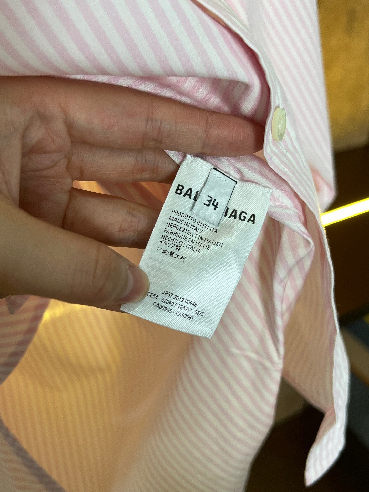 Balenciaga Pink Striped Back Logo Ribbon Shirt — label