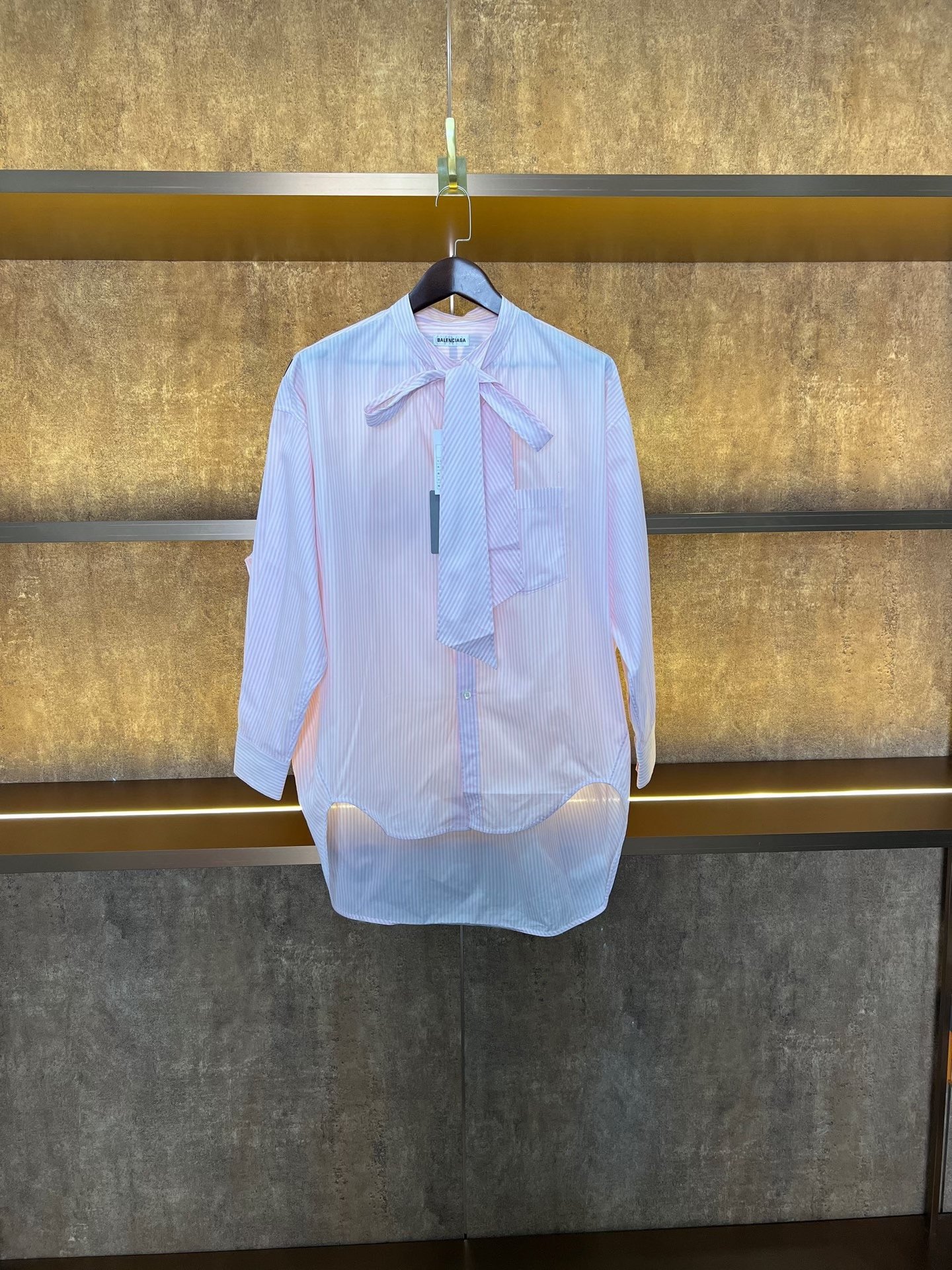 Balenciaga Pink Striped Back Logo Ribbon Shirt