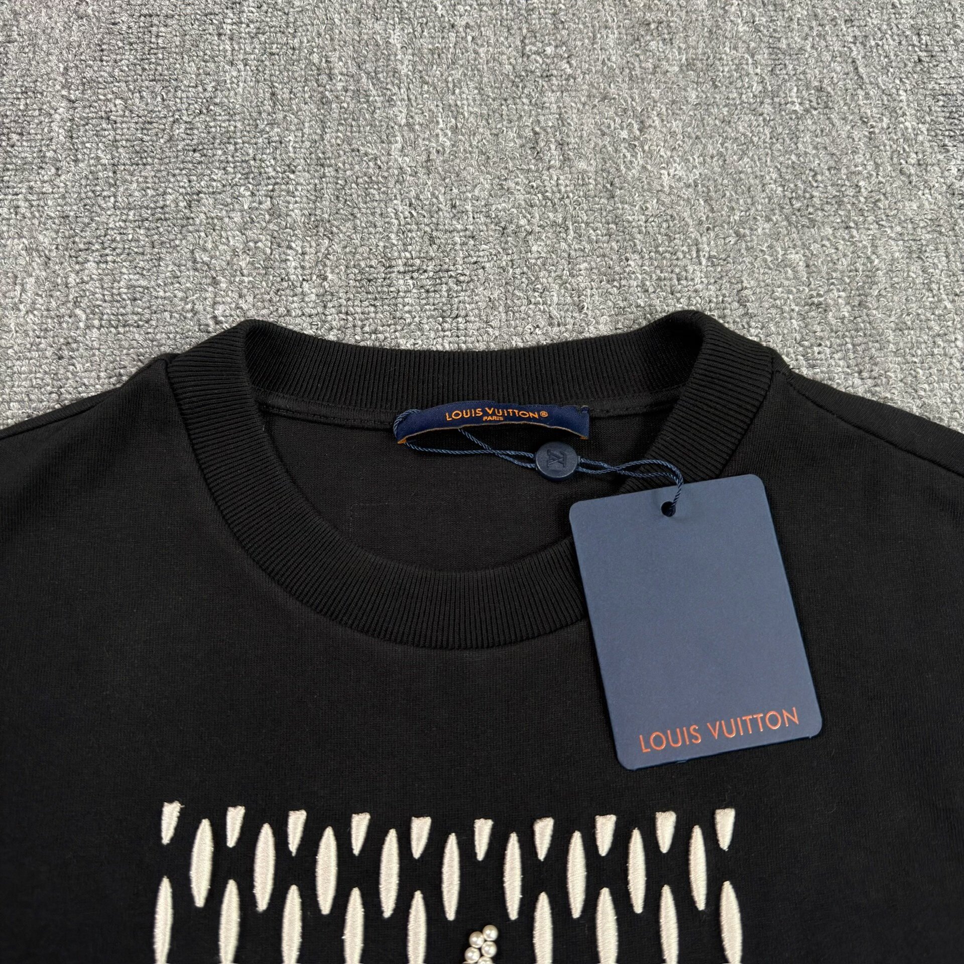 LV Pharrell Beaded Logo Black T-Shirt — detail