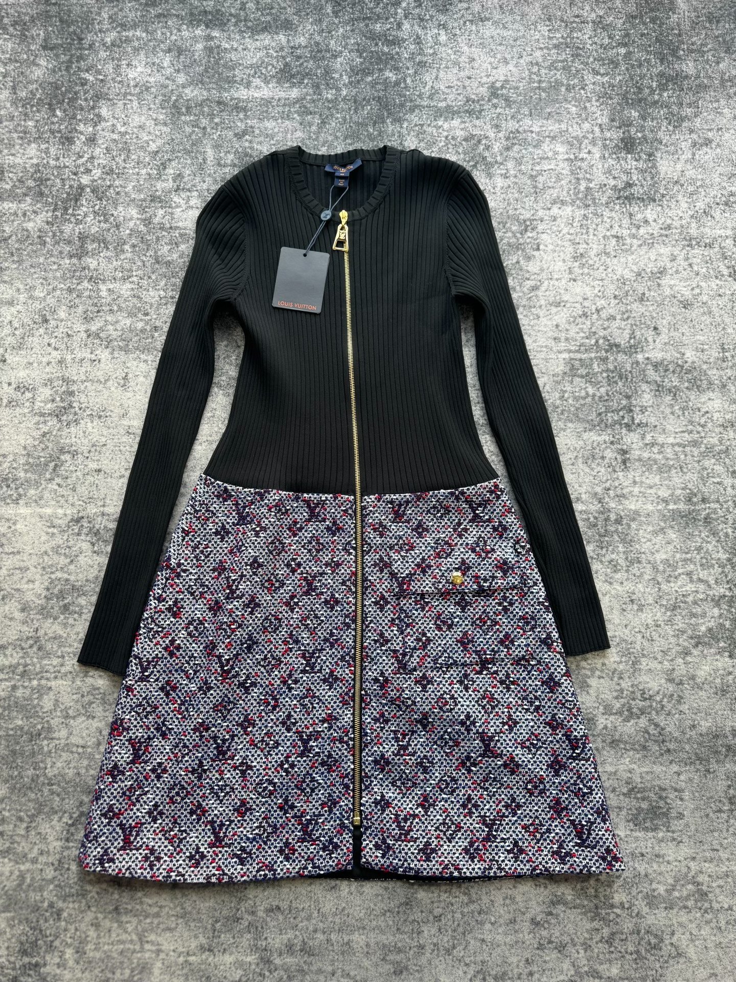 Louis Vuitton Knit Monogram Patchwork Zip Dress