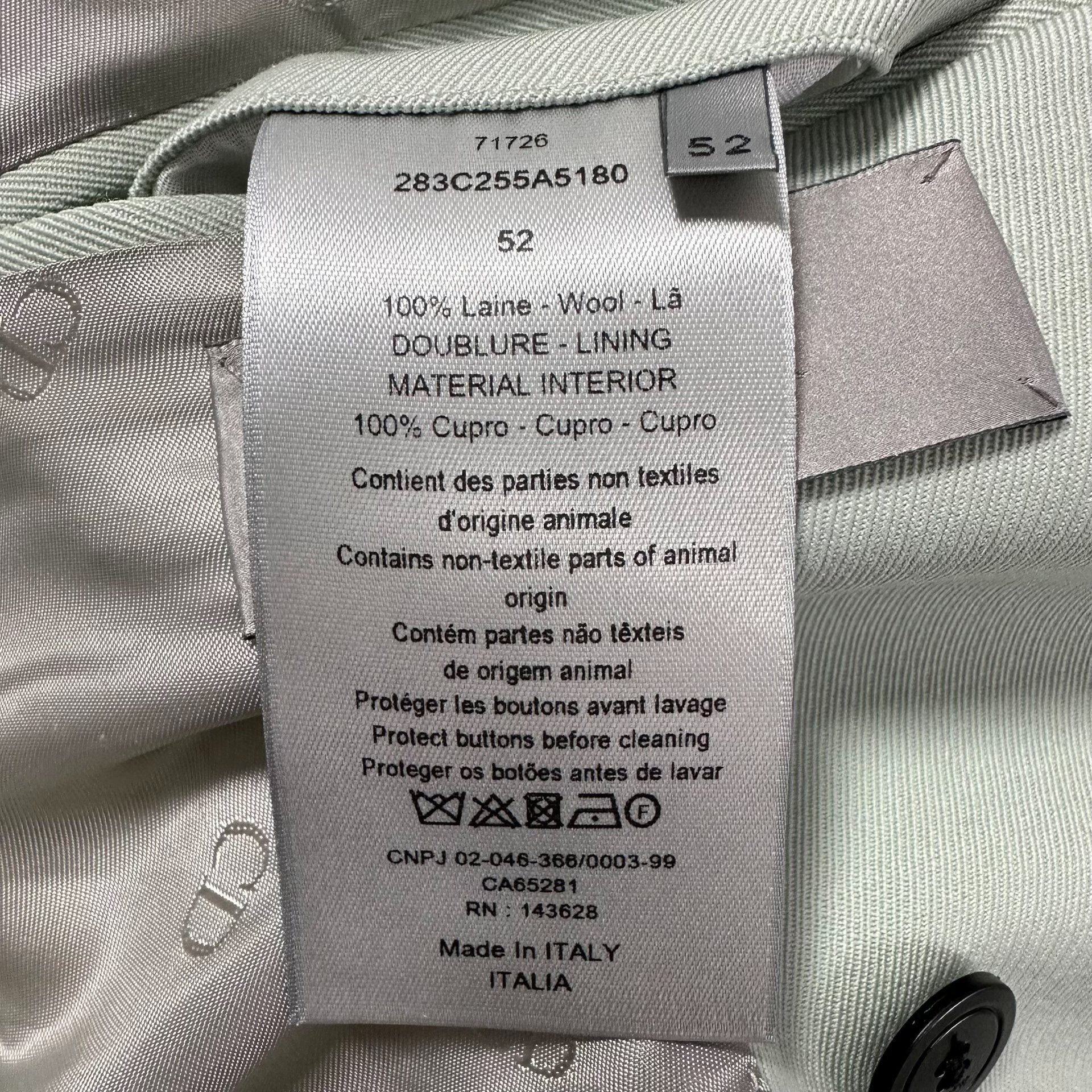 Dior Man Light Blue Peak Lapel Blazer — label