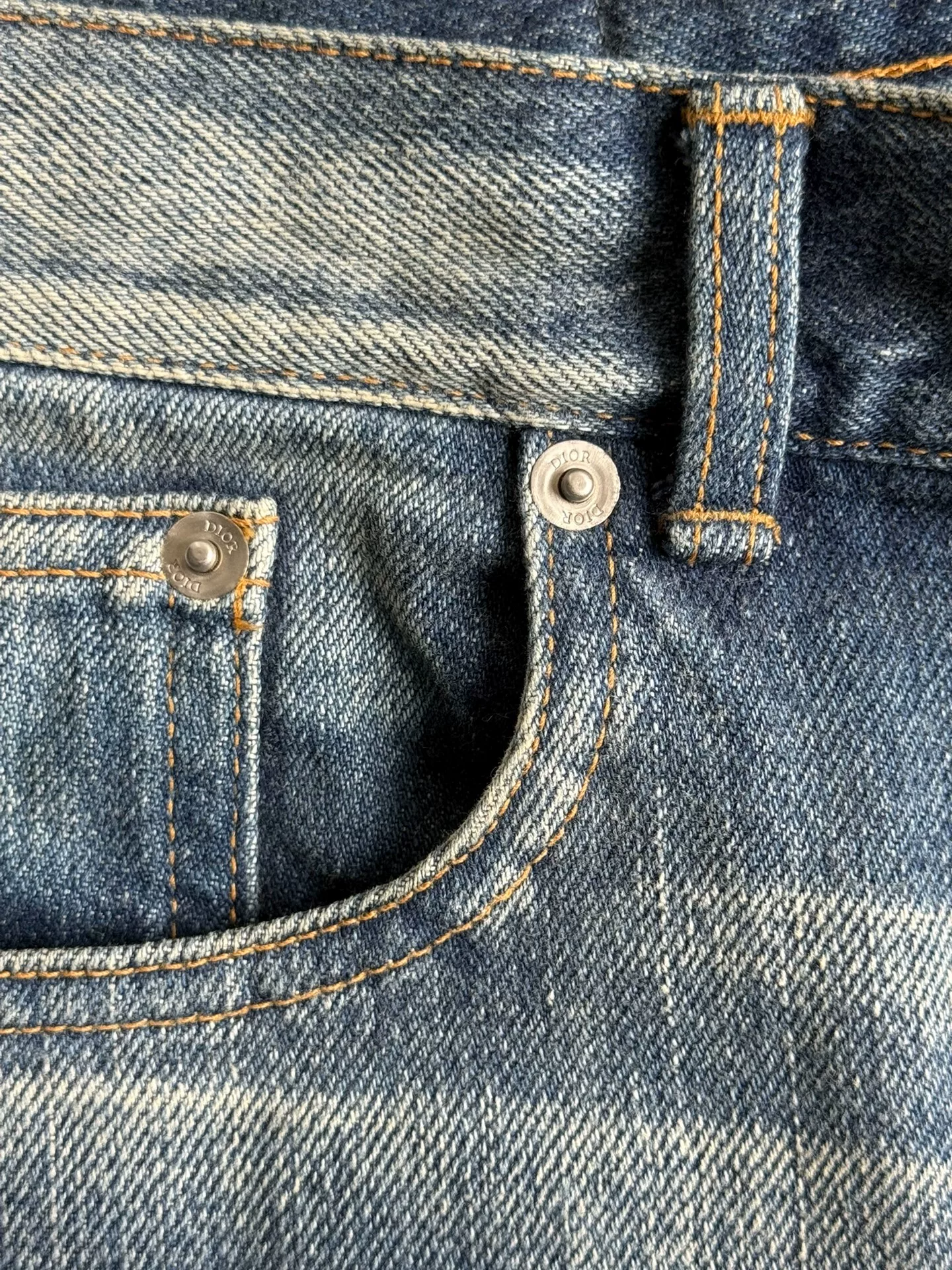 Dior Washed Distressed Straight Jeans — label