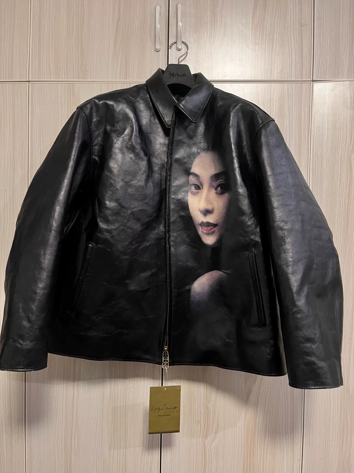 Yohji Yamamoto Black Leather Jacket Print