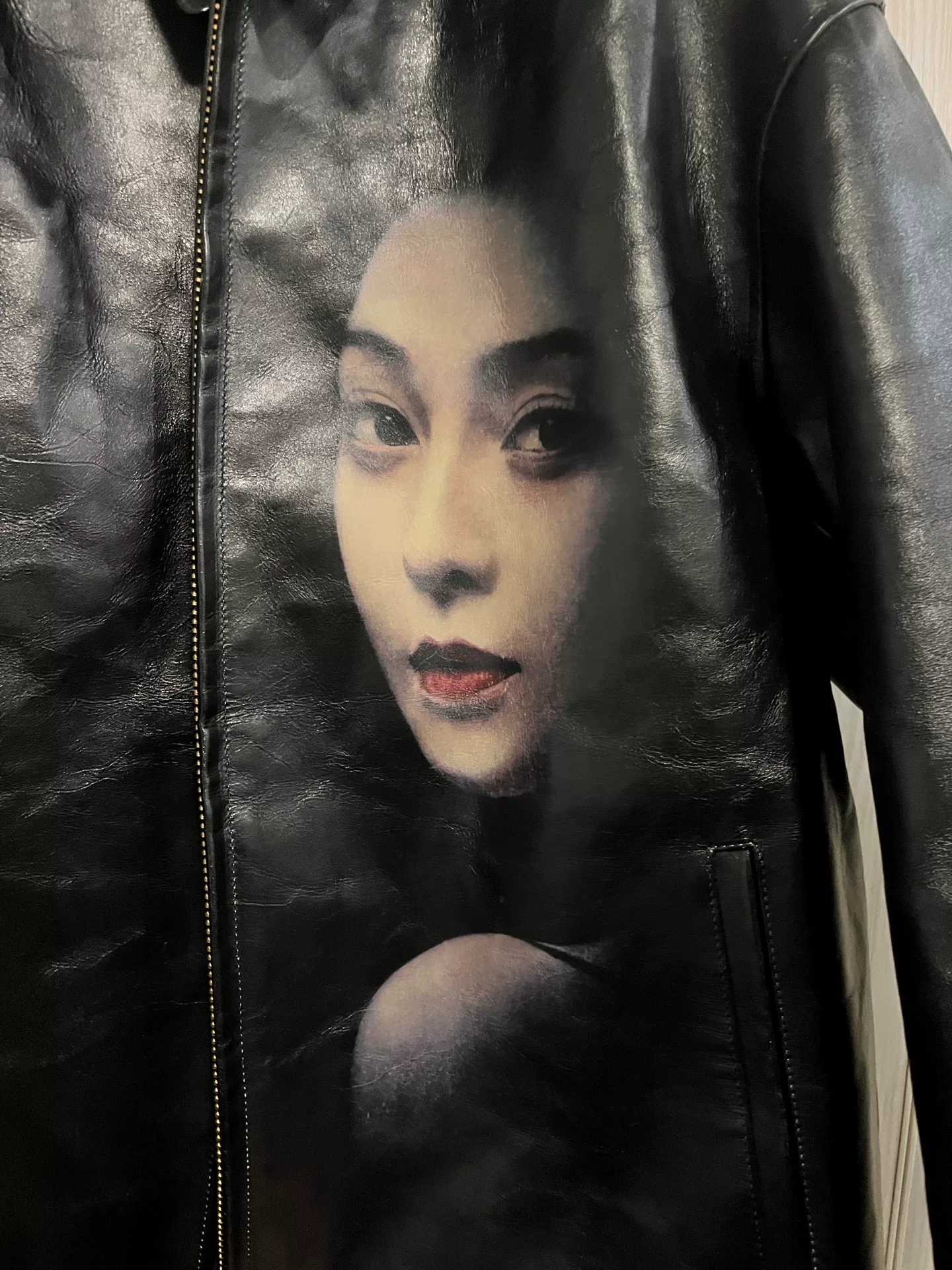 Yohji Yamamoto Black Leather Jacket Print — front