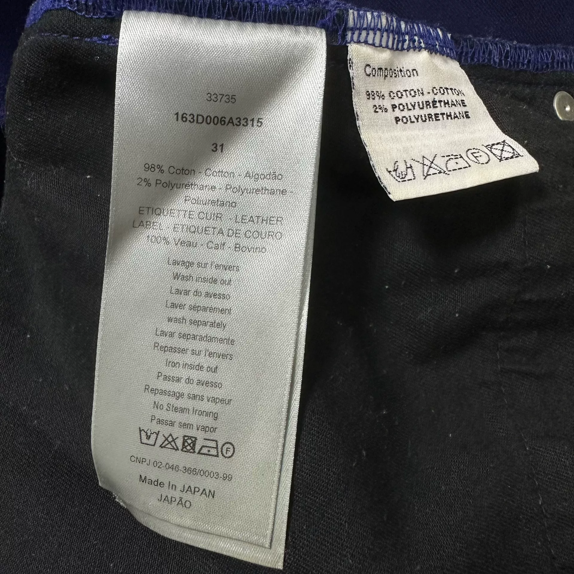 Dior Royal Blue Straight Leg Jeans — label