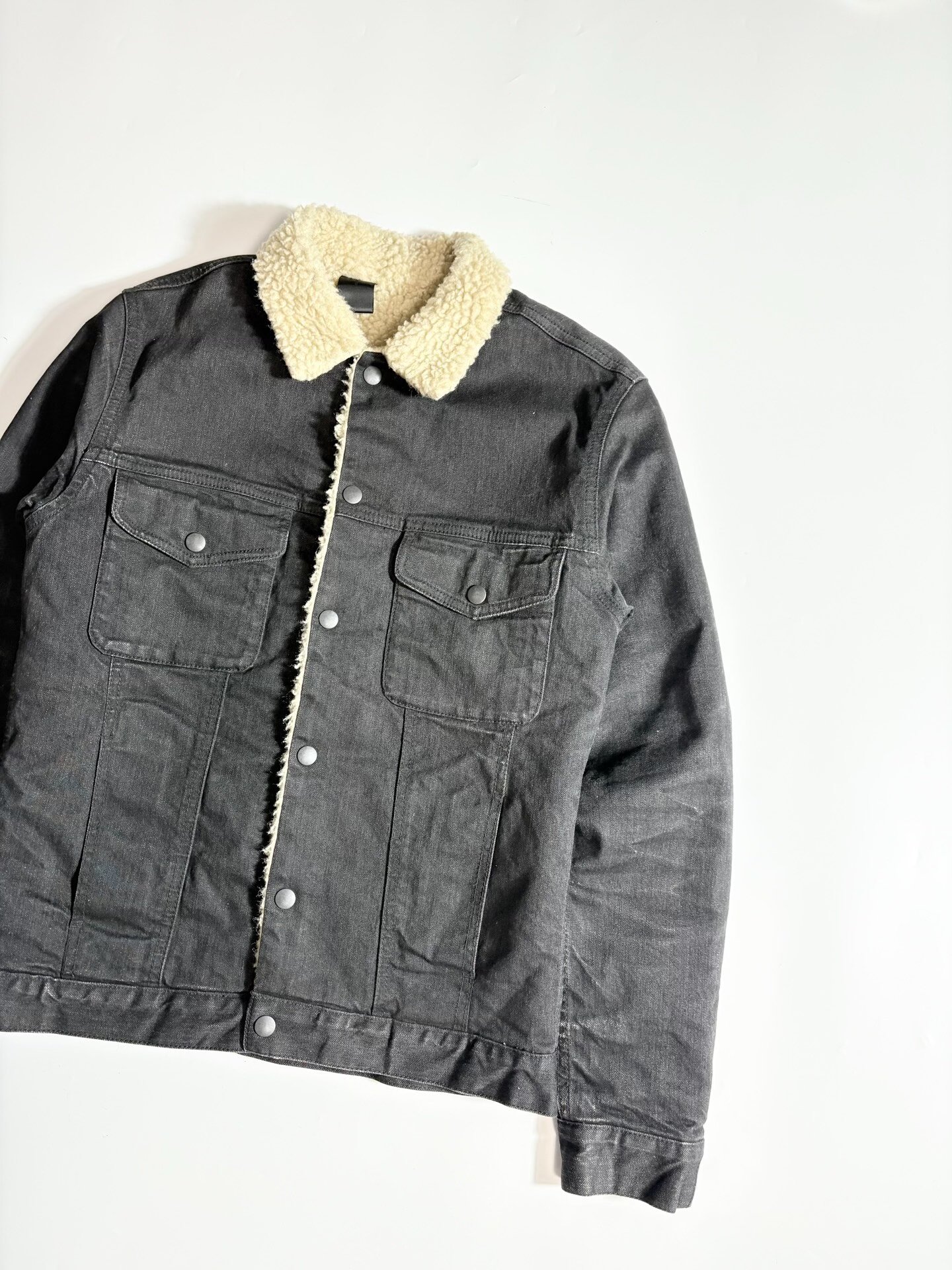 N.Hoolywood Black Denim Lamb Fleece Jacket — front