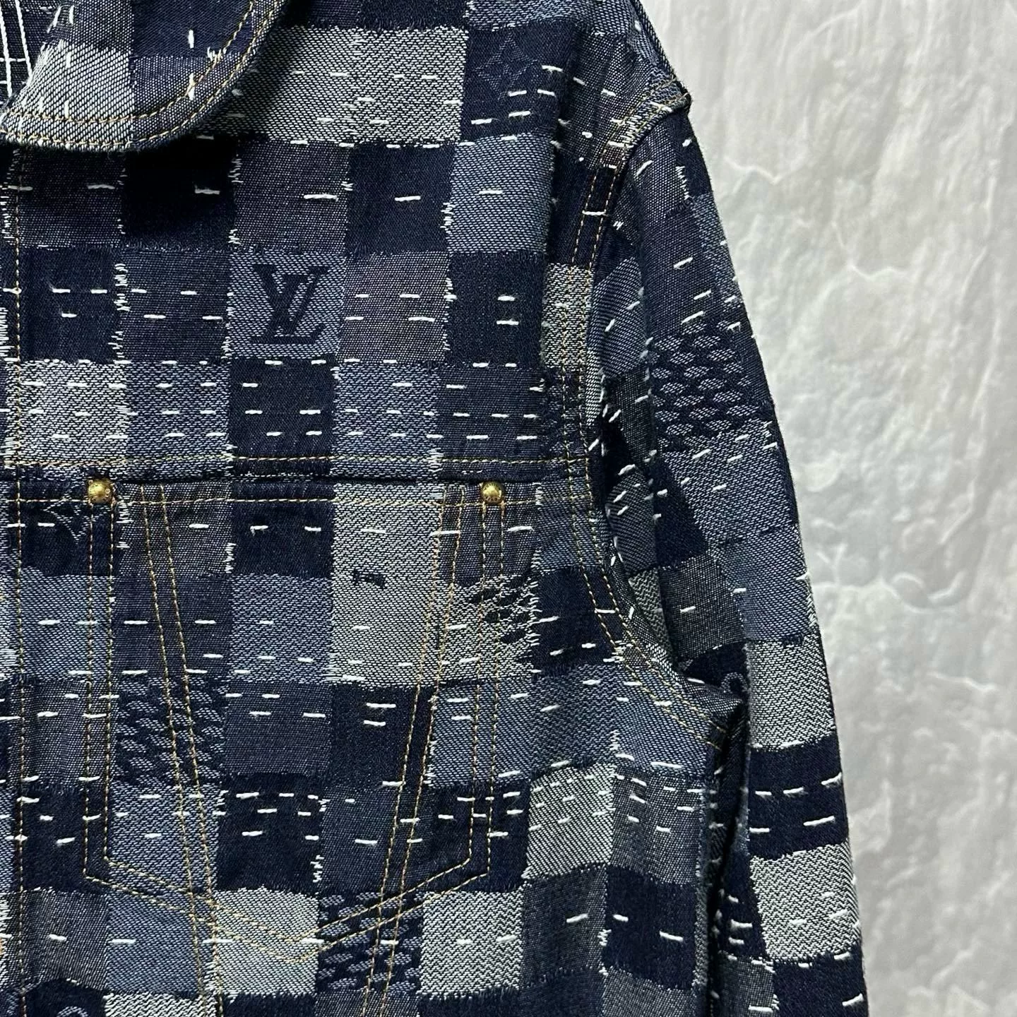 Louis Vuitton Nigo FW25 Check Embroidered Denim Jacket — detail