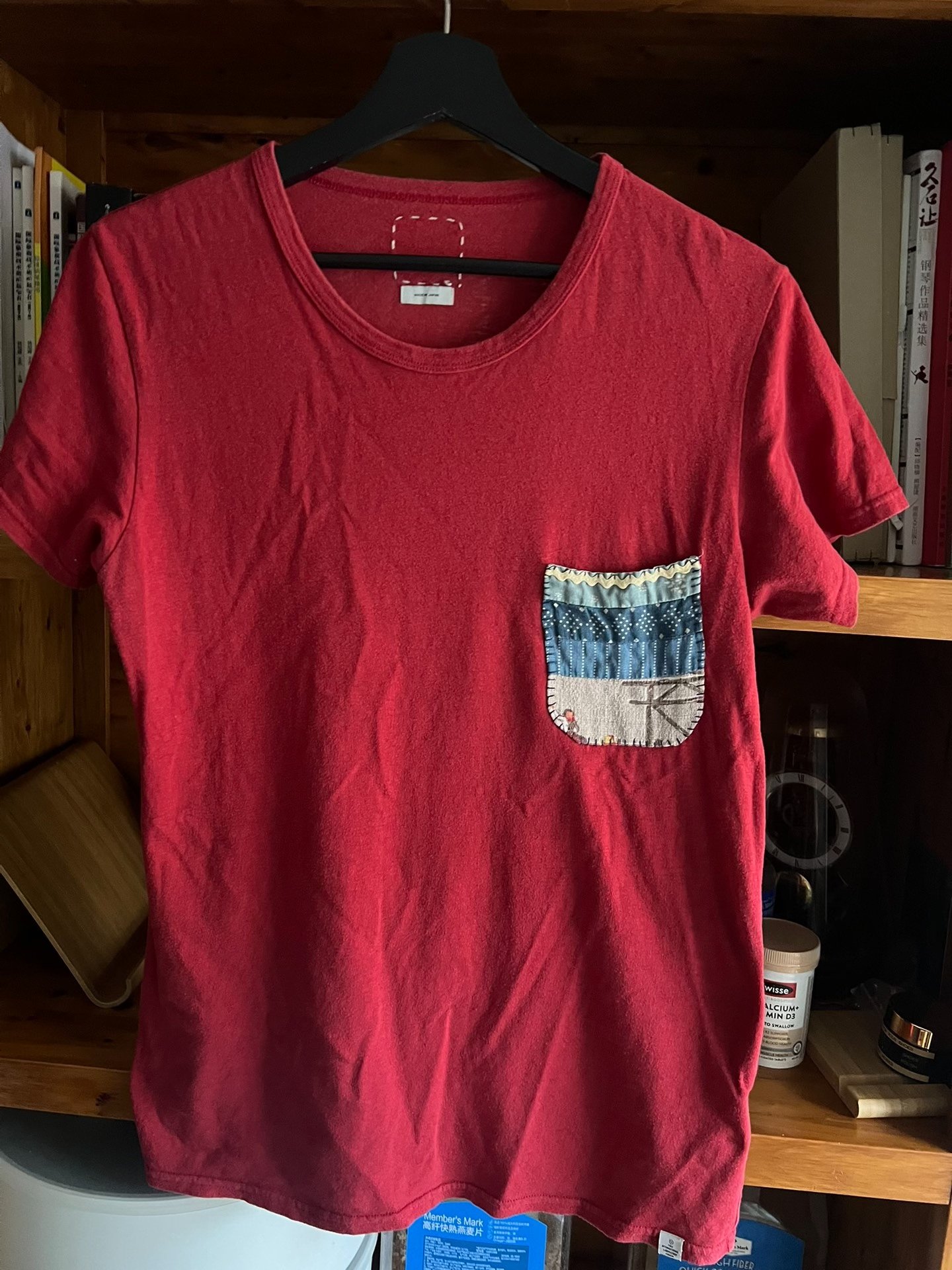 visvim 2014 Red Patchwork Pocket T-shirt — detail