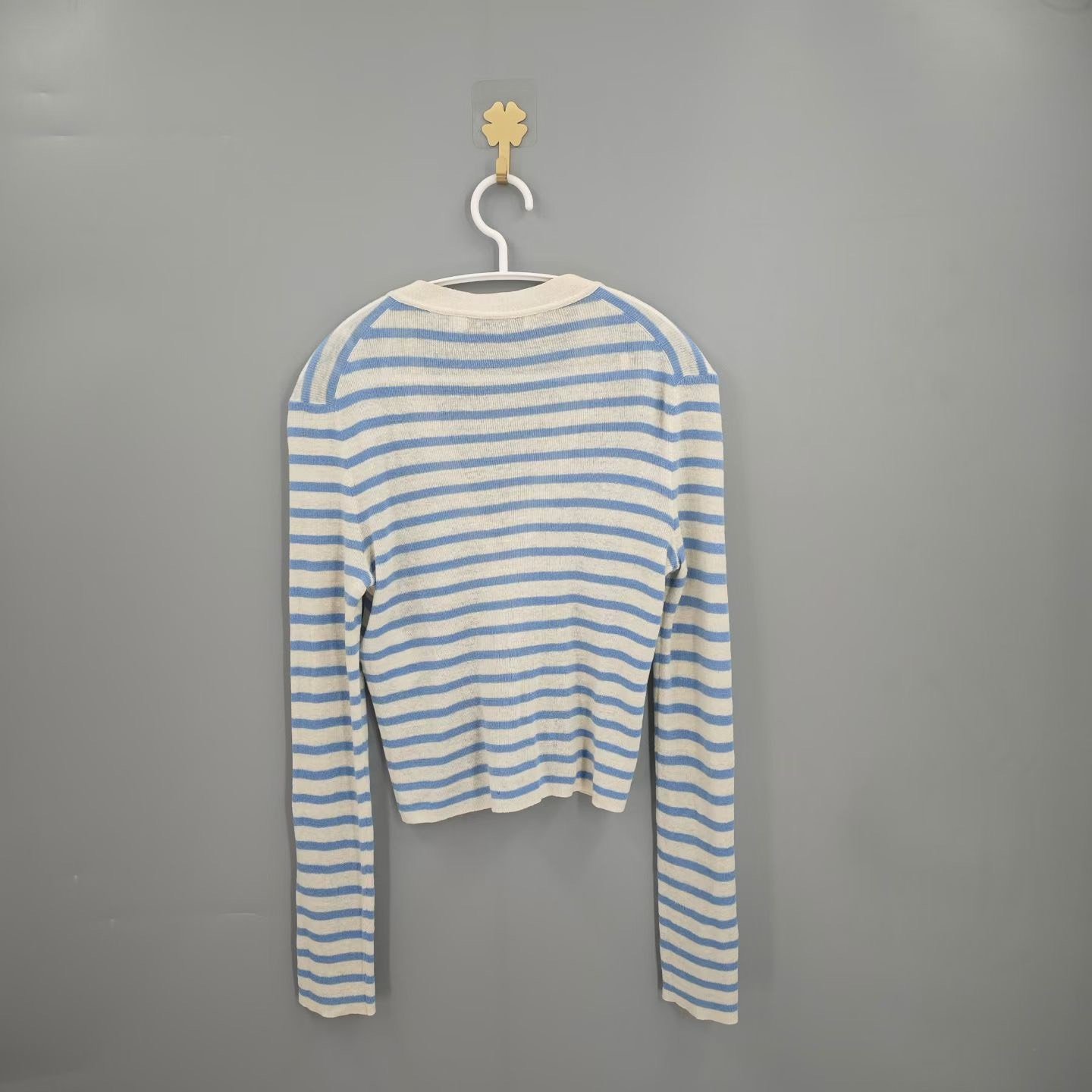 Dior Blue White Striped Gold Button Cardigan — front