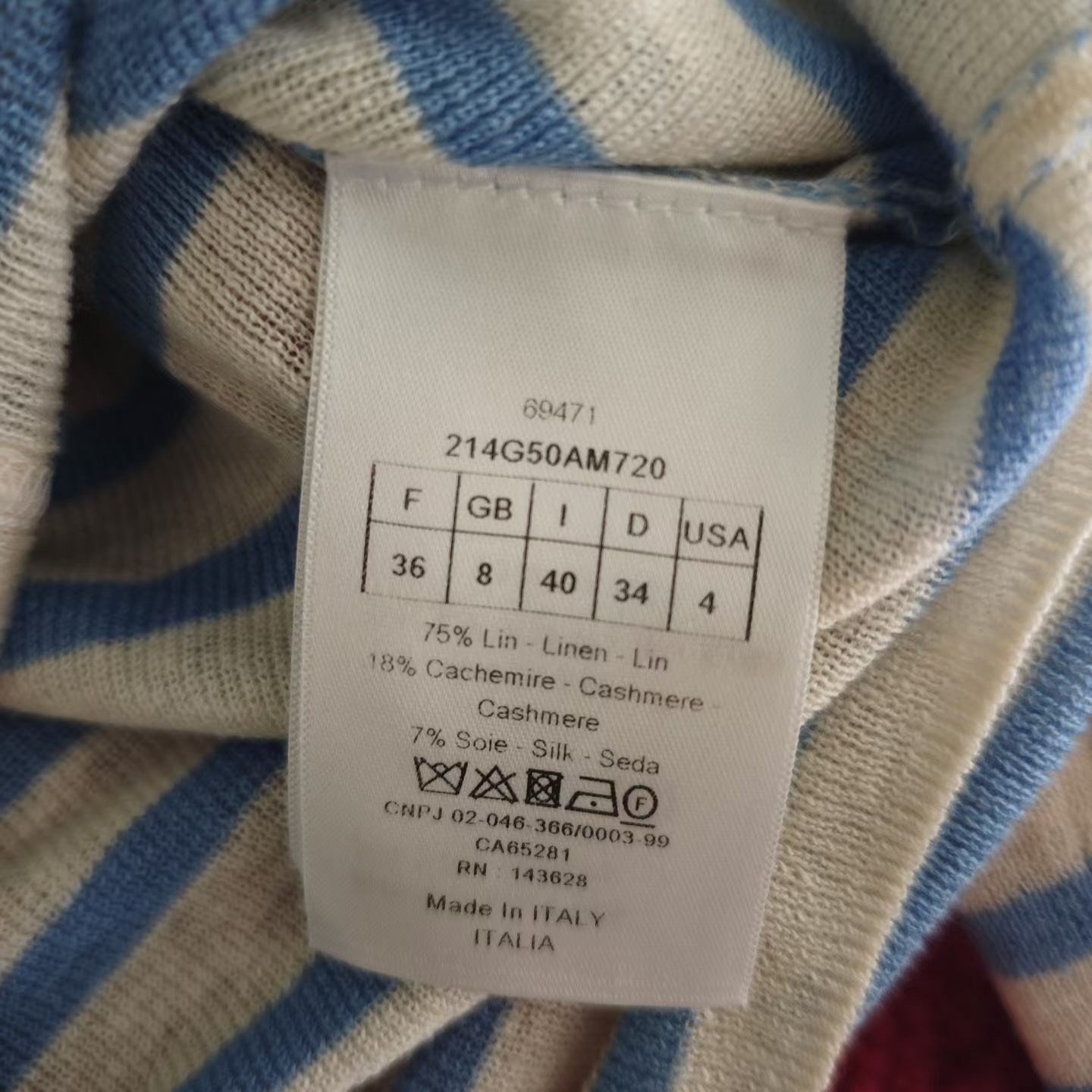 Dior Blue White Striped Gold Button Cardigan — back