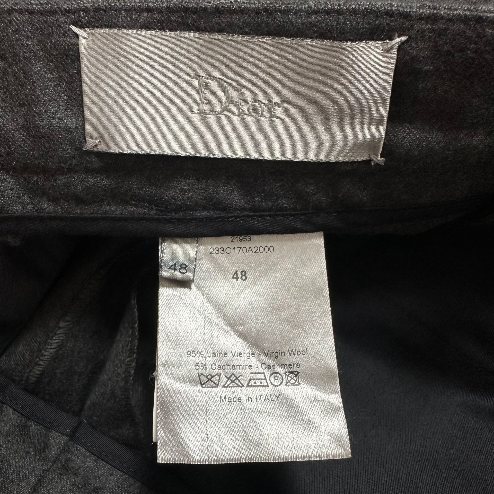 Dior Homme Dark Gray Wool Trousers — label
