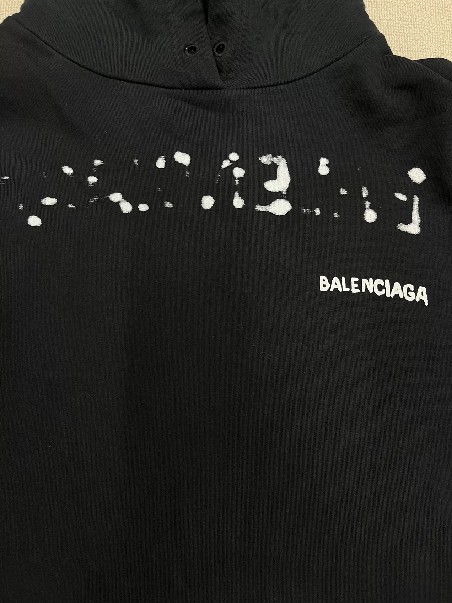 Balenciaga Black Loose White Letter Hoodie — detail