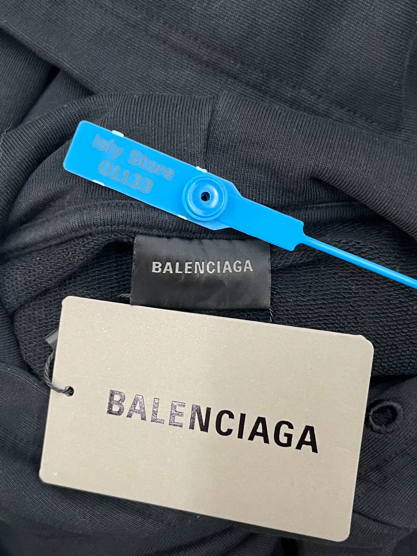 Balenciaga Black Loose White Letter Hoodie — label