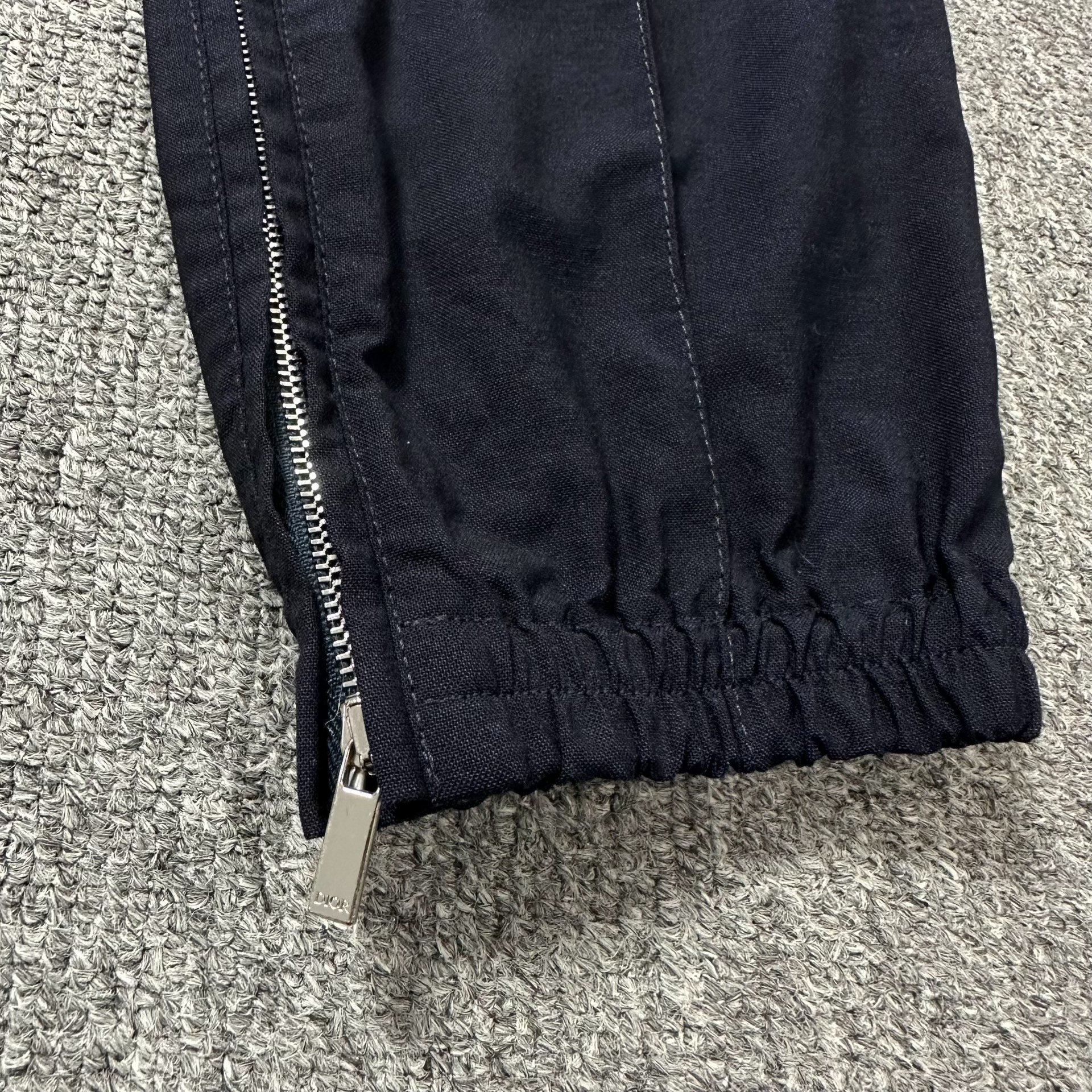 Dior Navy Blue Drawstring Casual Wool Pants — front