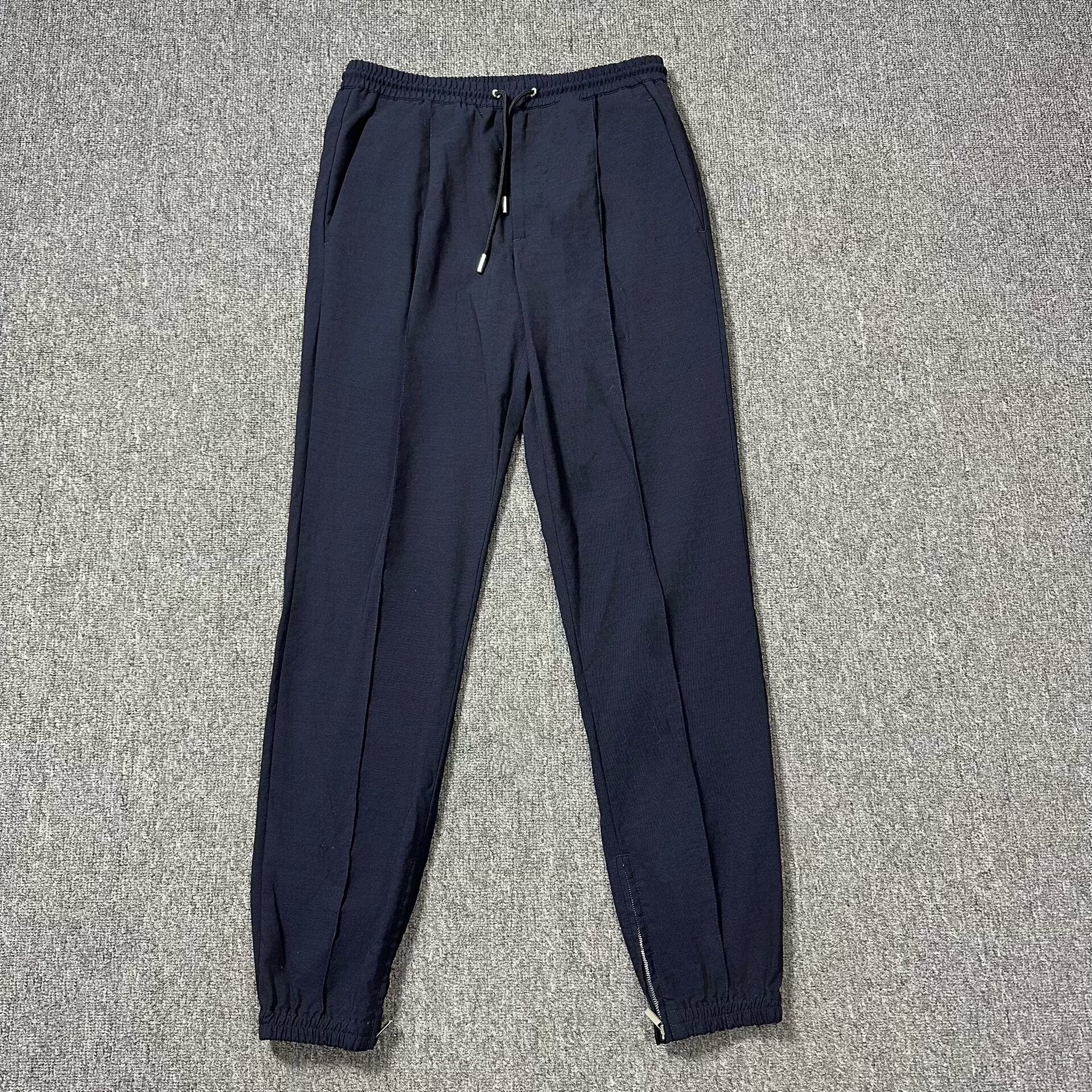 Dior Navy Blue Drawstring Casual Wool Pants