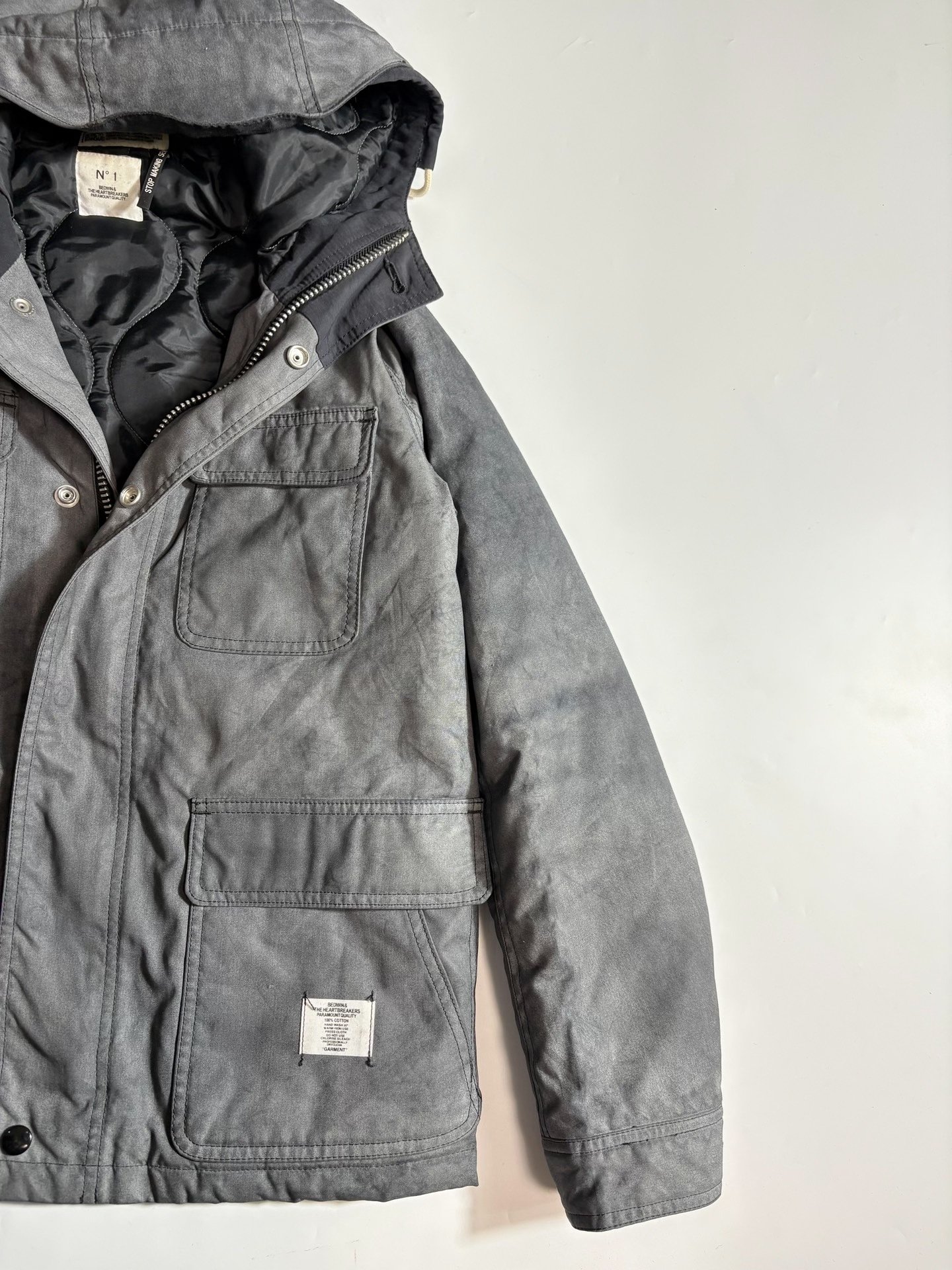 BEDWIN Distressed Hooded Utility Jacket — back