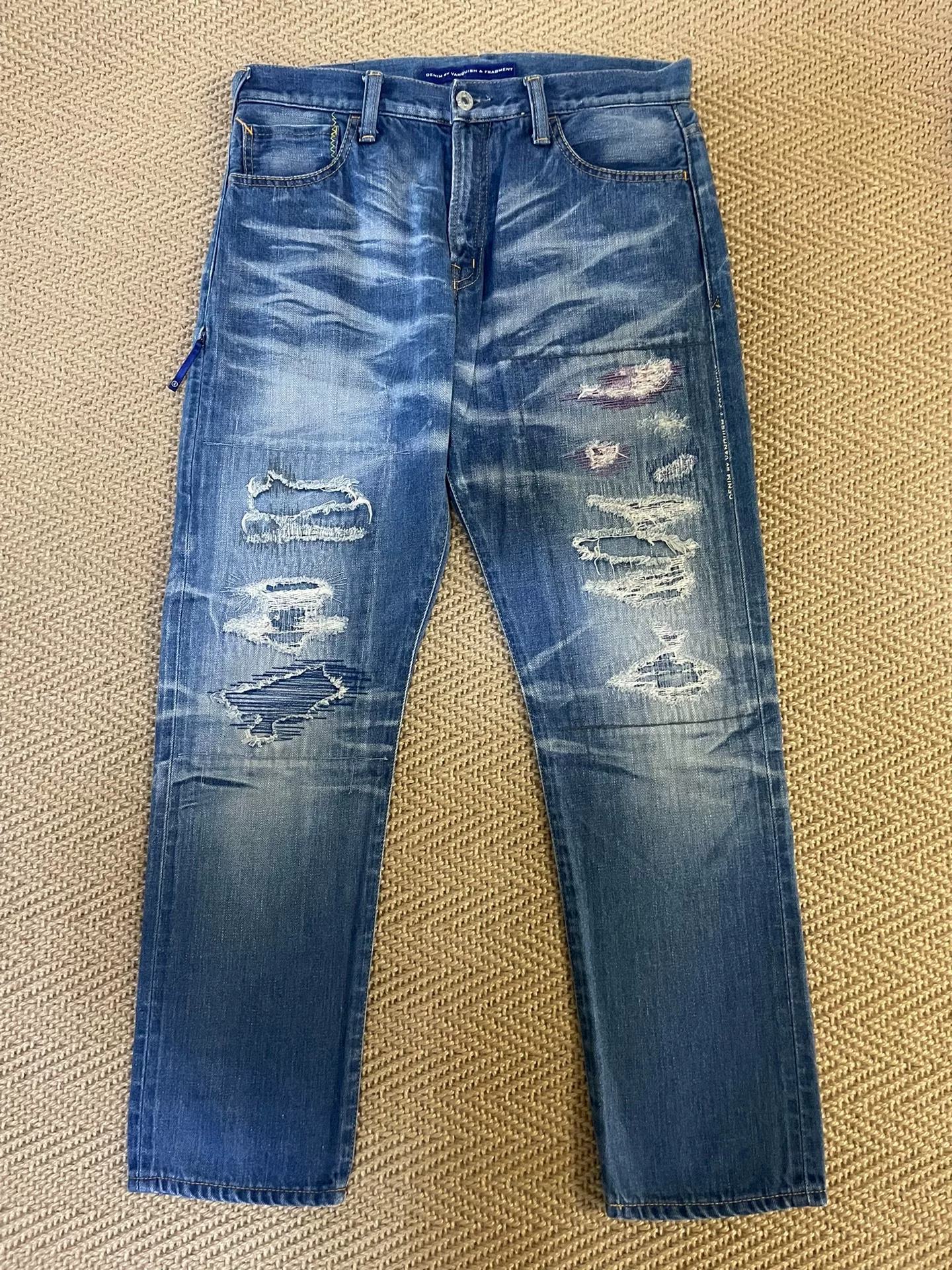 Vanquish Fragment Washed Distressed Cropped Jeans