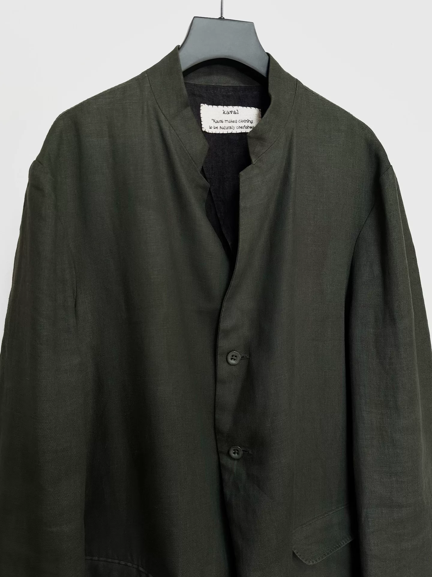 Kaval Ink-Dyed Linen Jacket — label