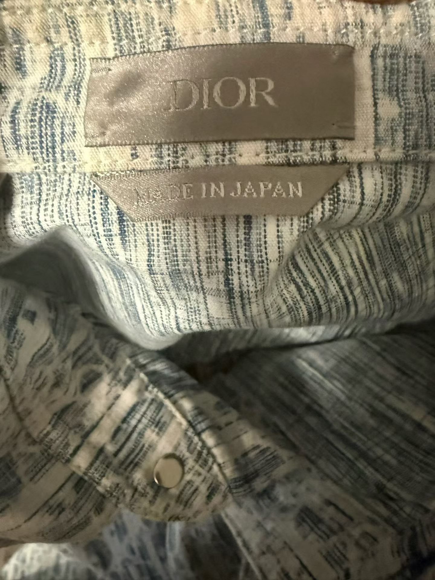 Dior Blue White Monogram Denim Shirt — detail