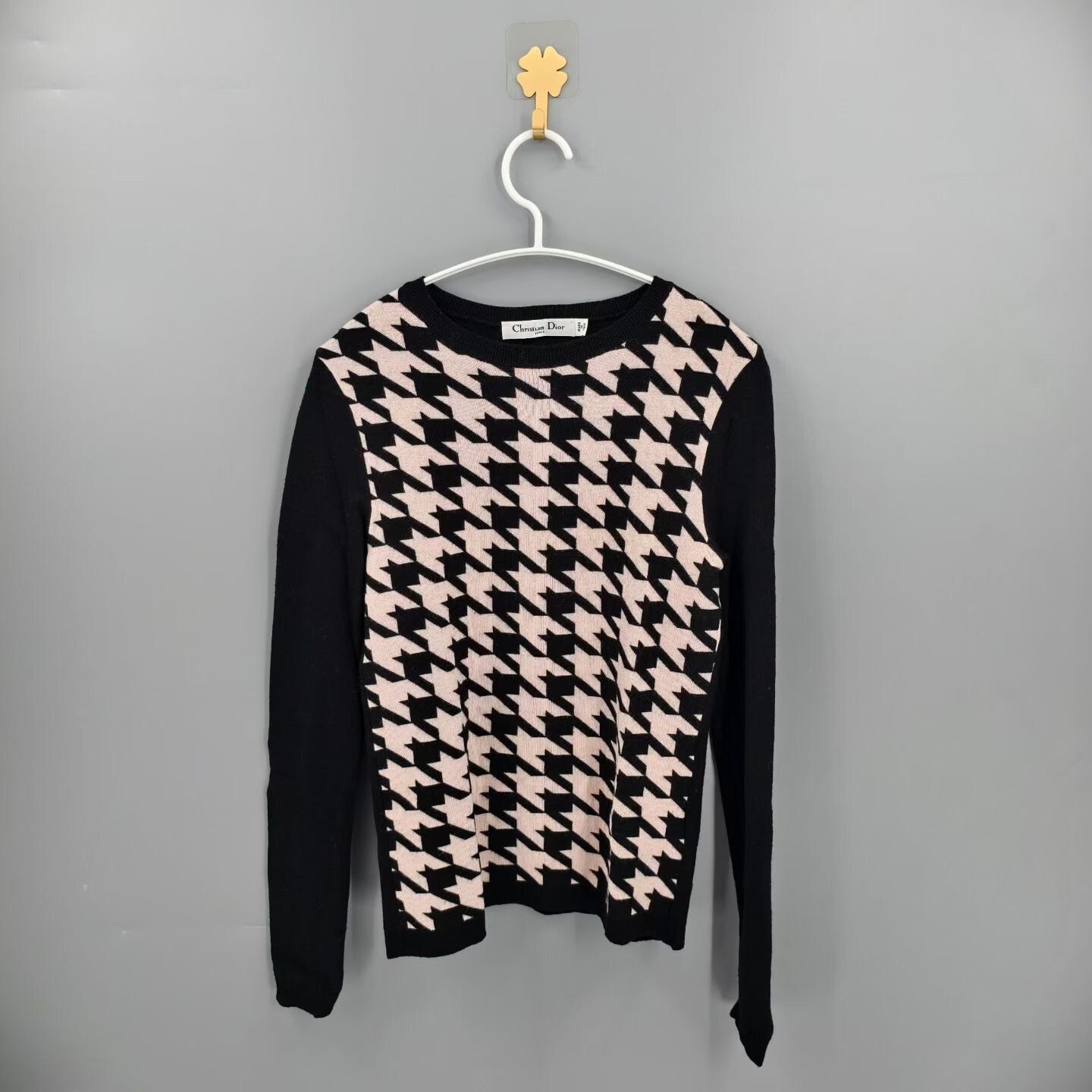 Christian Dior Black White Houndstooth Wool Sweater