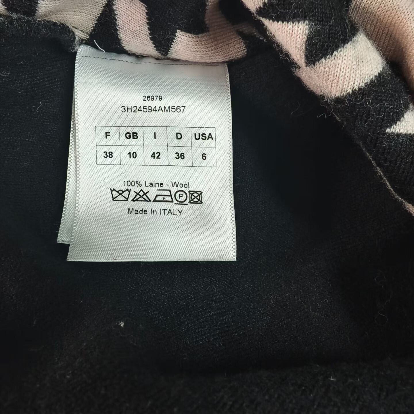 Christian Dior Black White Houndstooth Wool Sweater — label
