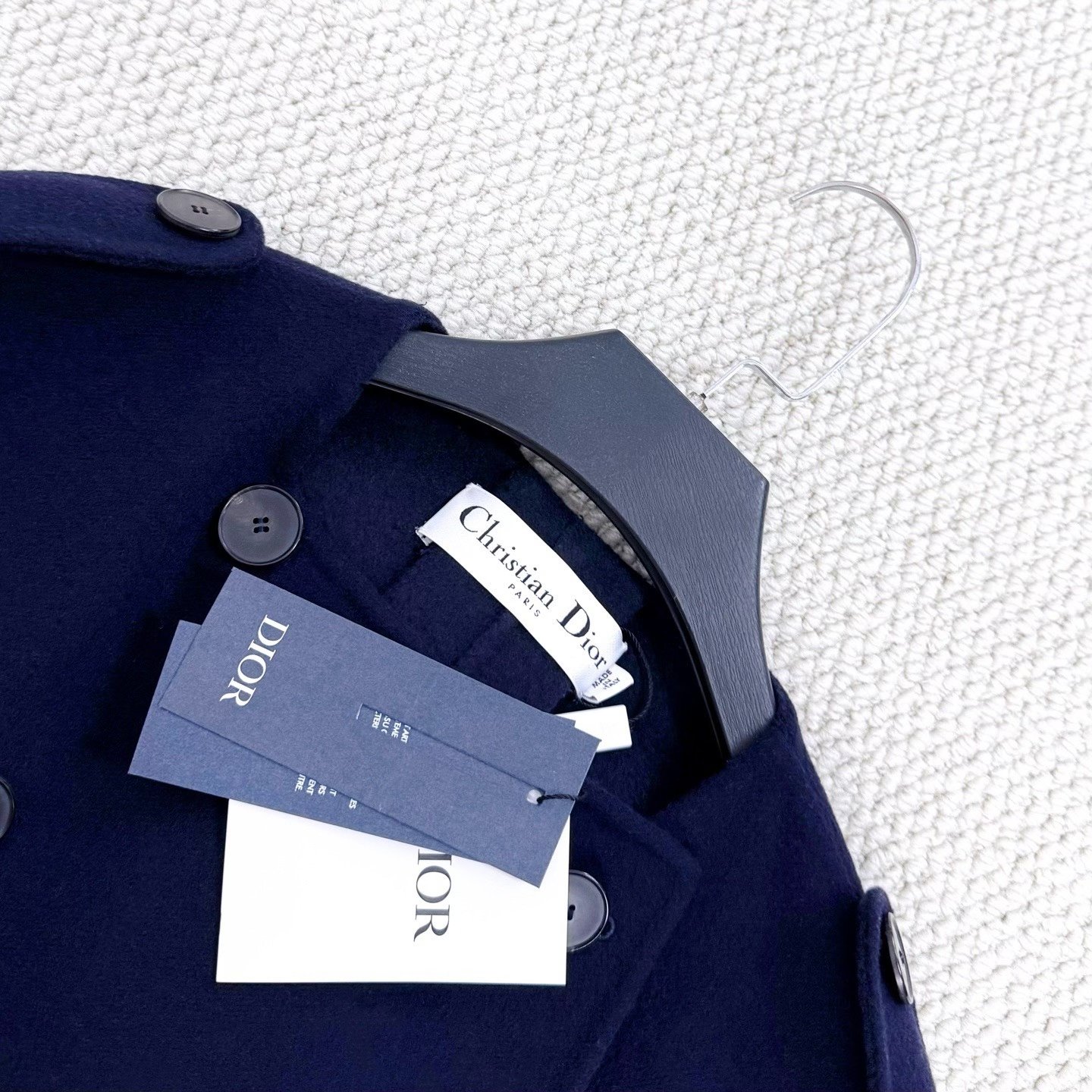 Dior Midnight Blue Double-Breasted Wool Coat — detail