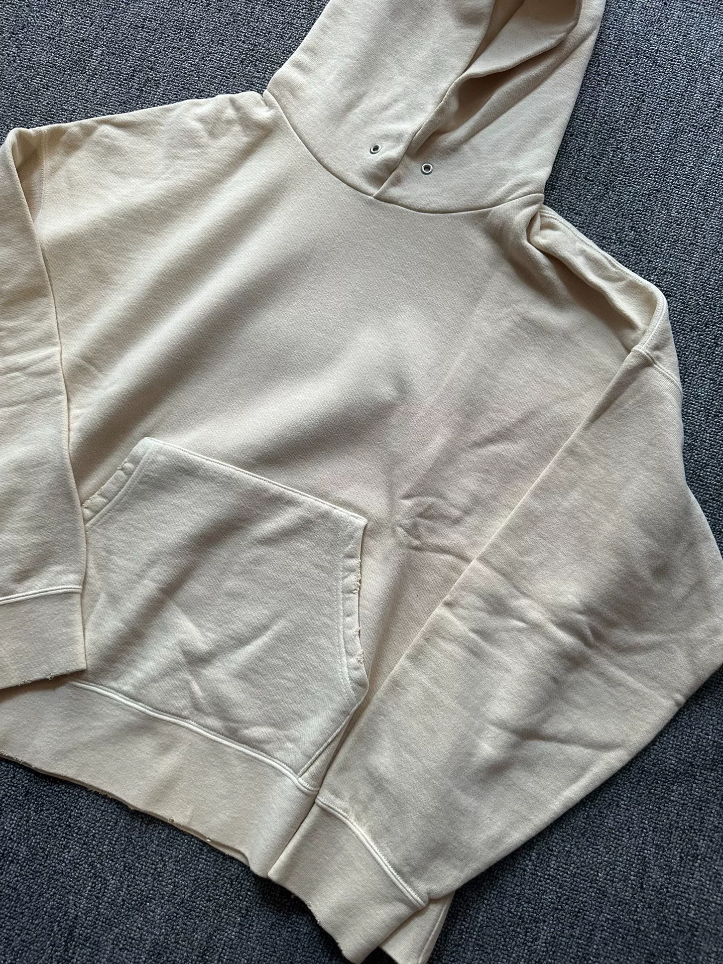 visvim amplus cream distressed hoodie — front