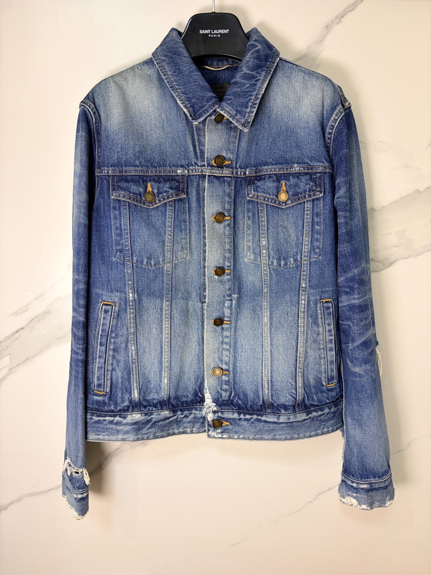 Saint Laurent Distressed Blue Denim Jacket