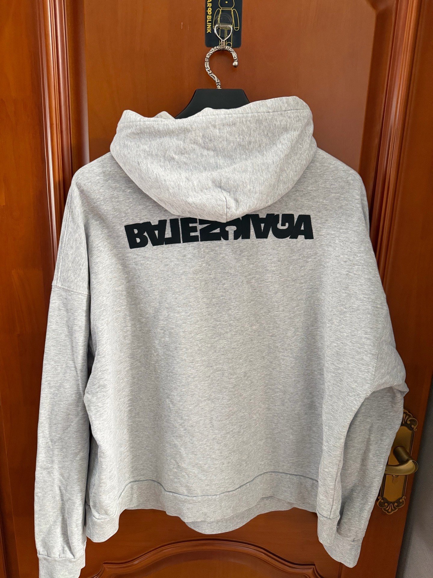 Balenciaga Gray Inverted Logo Hoodie — front