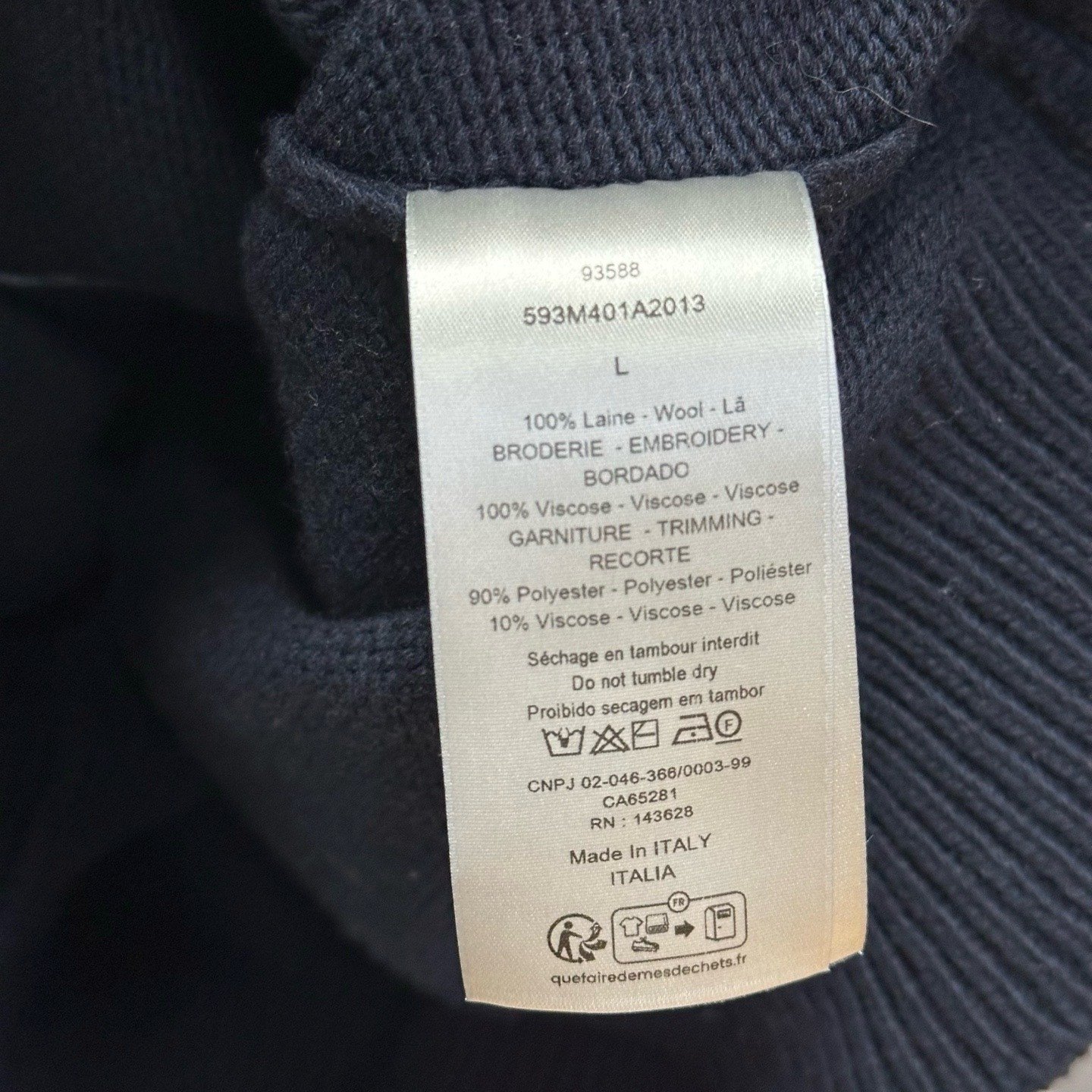 Dior FW25 Color-Blocked Varsity Jacket — label
