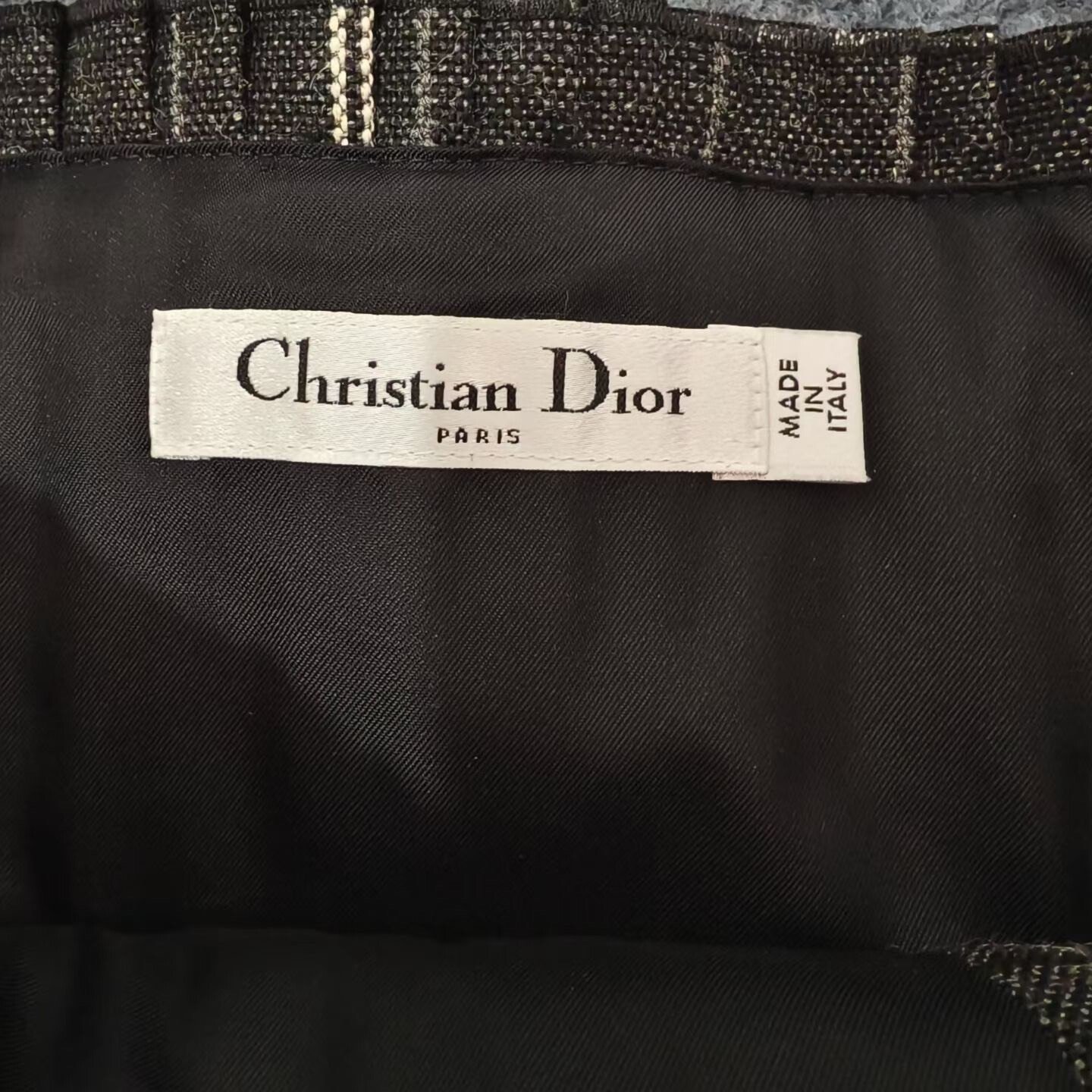 Dior Black Wool Plaid Pleated Mini Skirt — detail