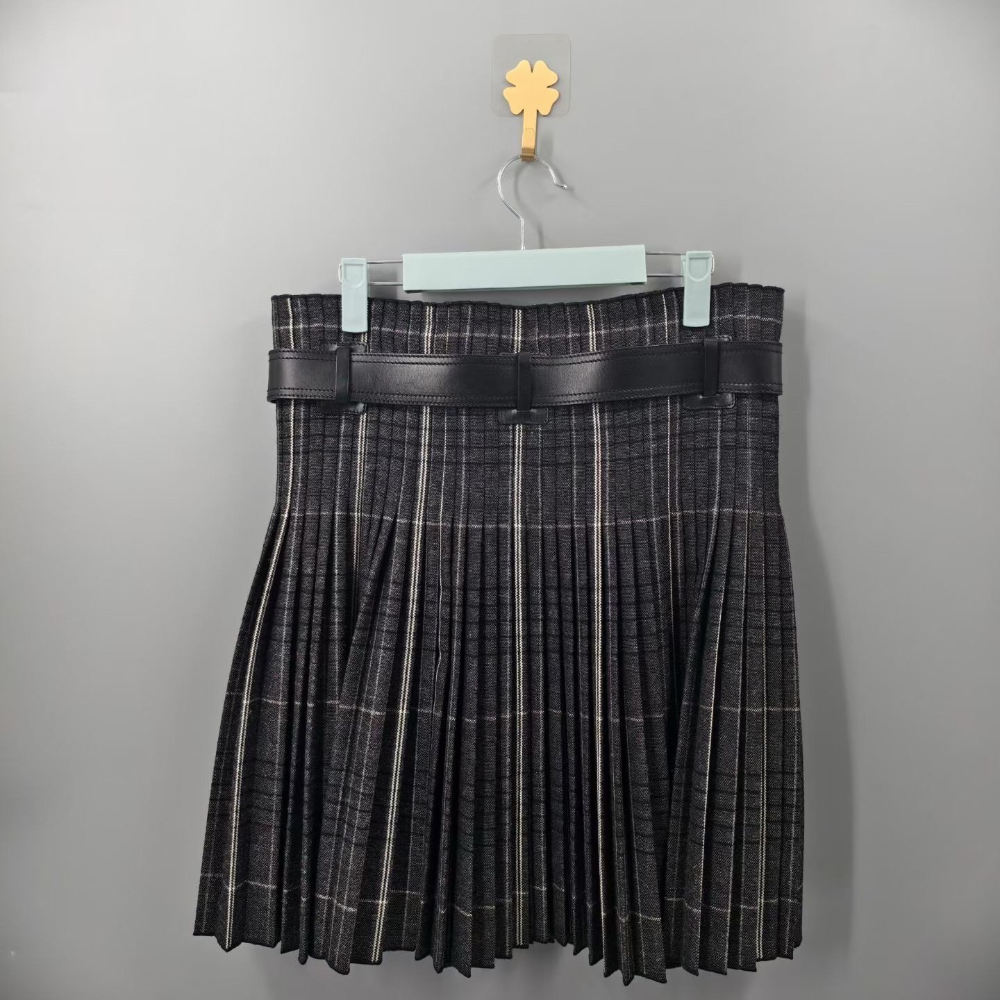 Dior Black Wool Plaid Pleated Mini Skirt — front