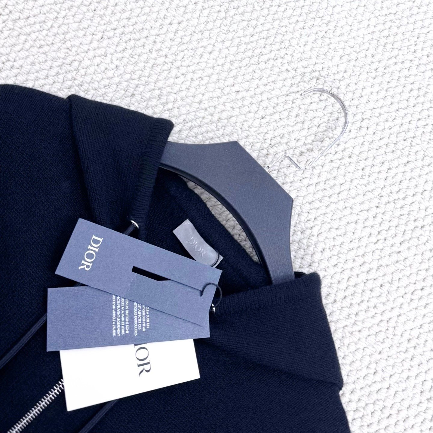 Dior Black Cashmere Zip Hoodie with CD Embroidery — detail