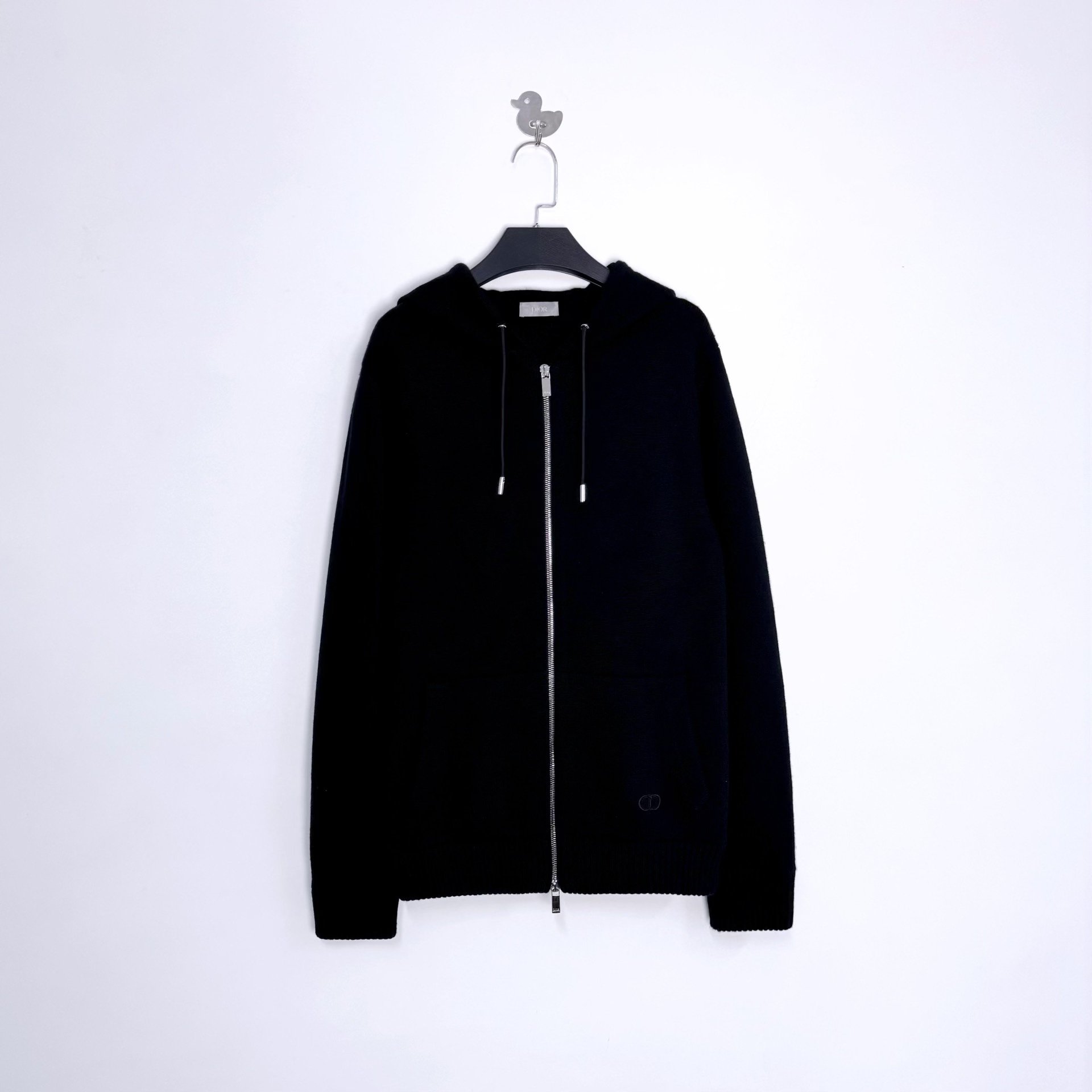 Dior Black Cashmere Zip Hoodie with CD Embroidery