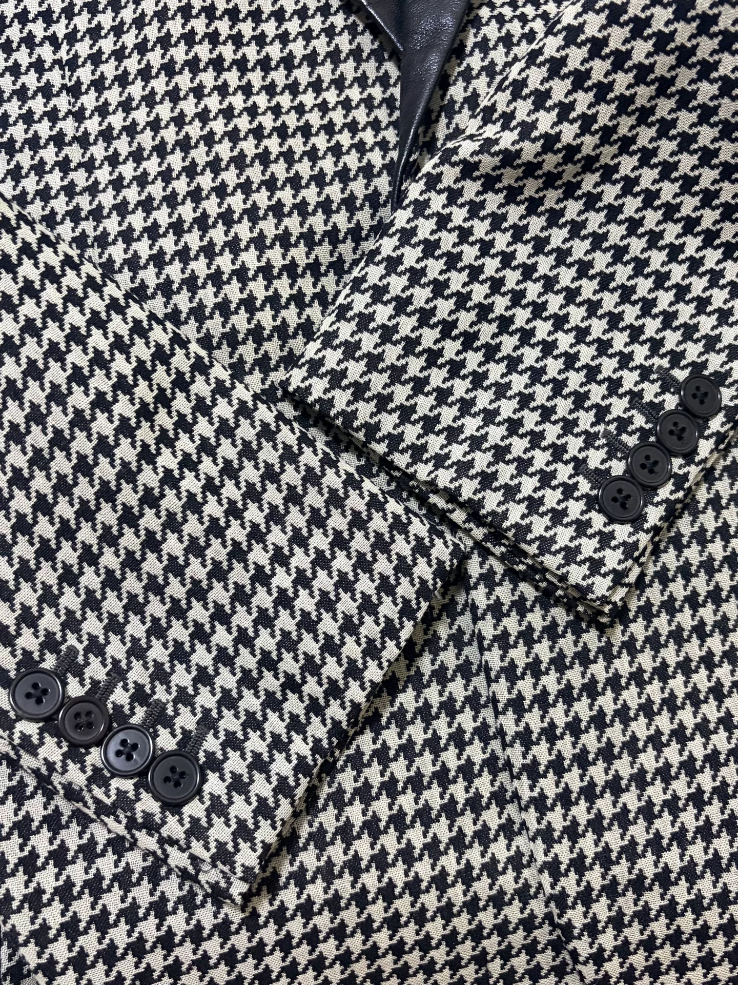 Saint Laurent Houndstooth Leather Collar Smoking Blazer — back