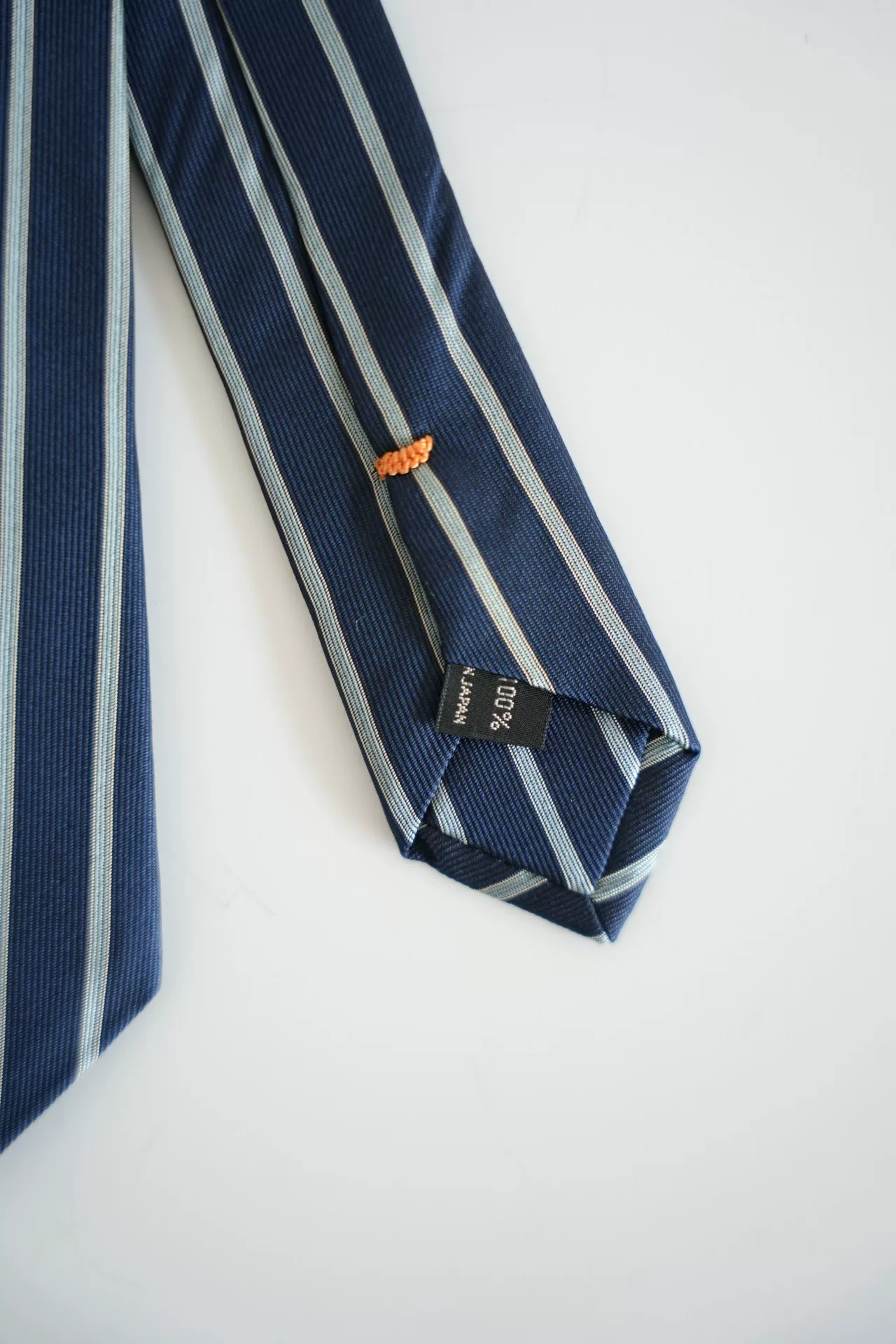 Yohji Yamamoto Blue White Striped Silk Tie — detail