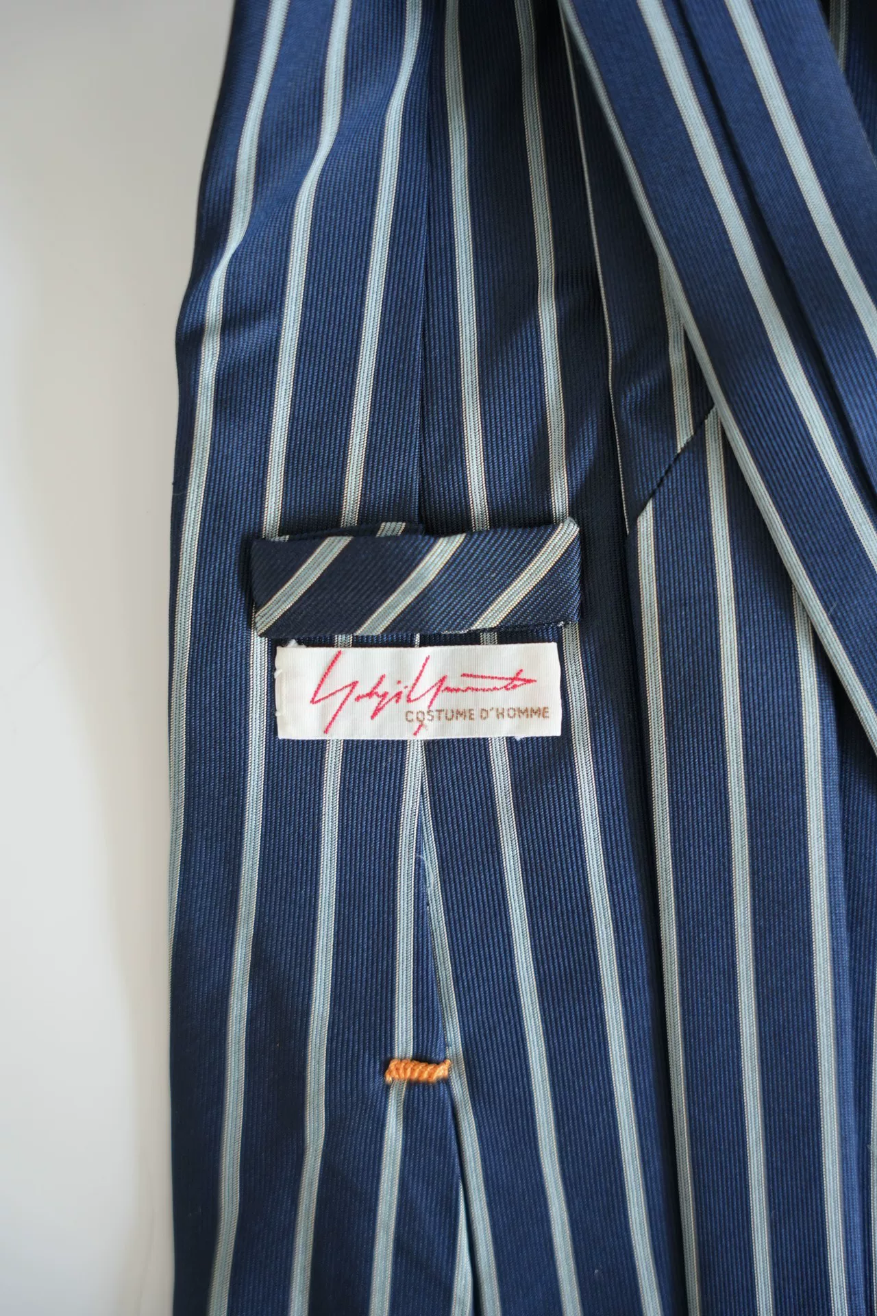 Yohji Yamamoto Blue White Striped Silk Tie — front