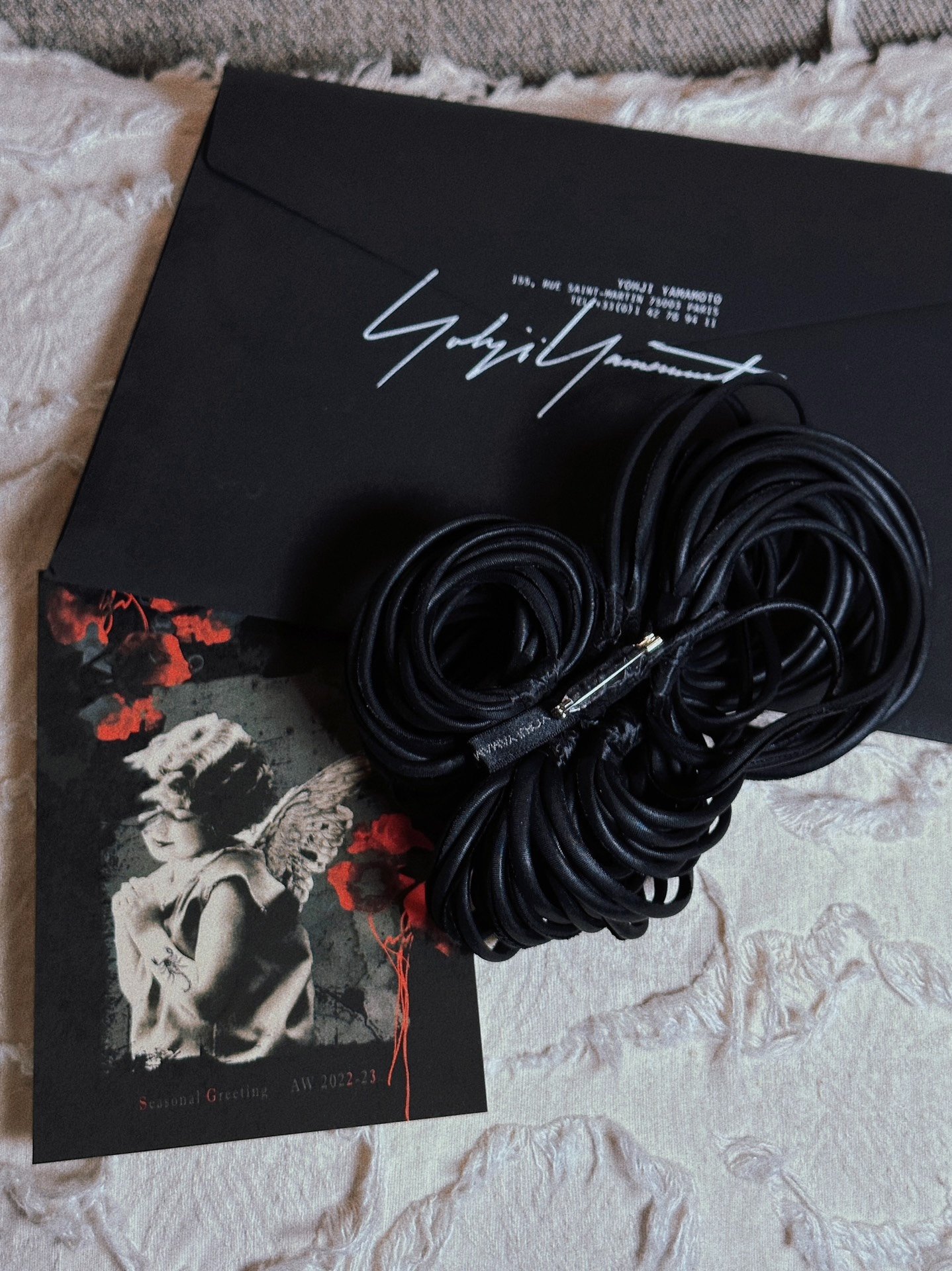 Yohji Yamamoto Dark Gothic Floral Brooch — label