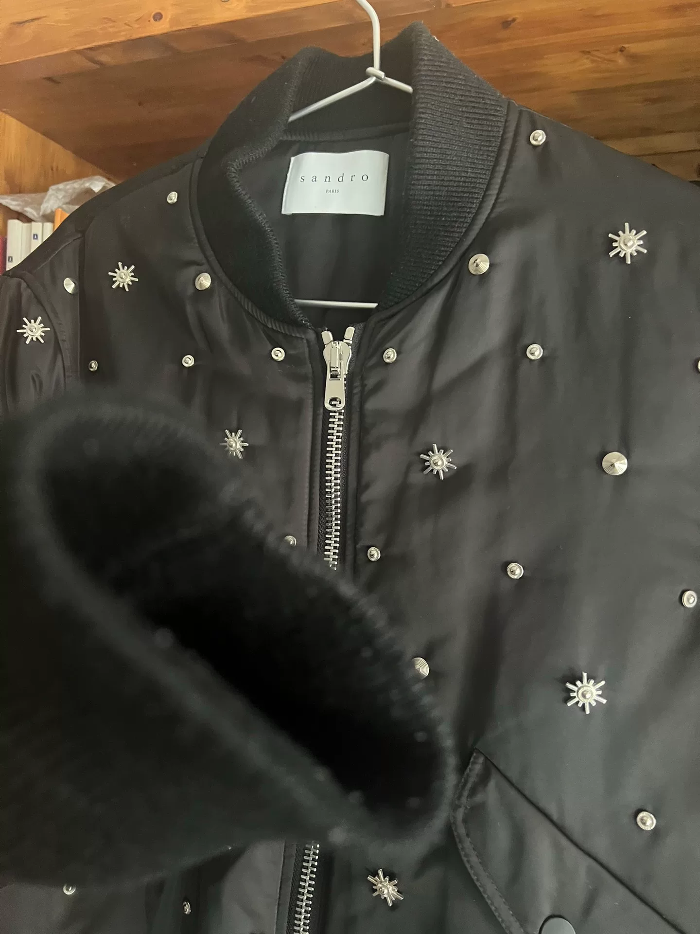 Sandro Black Rivet Flight Jacket — back