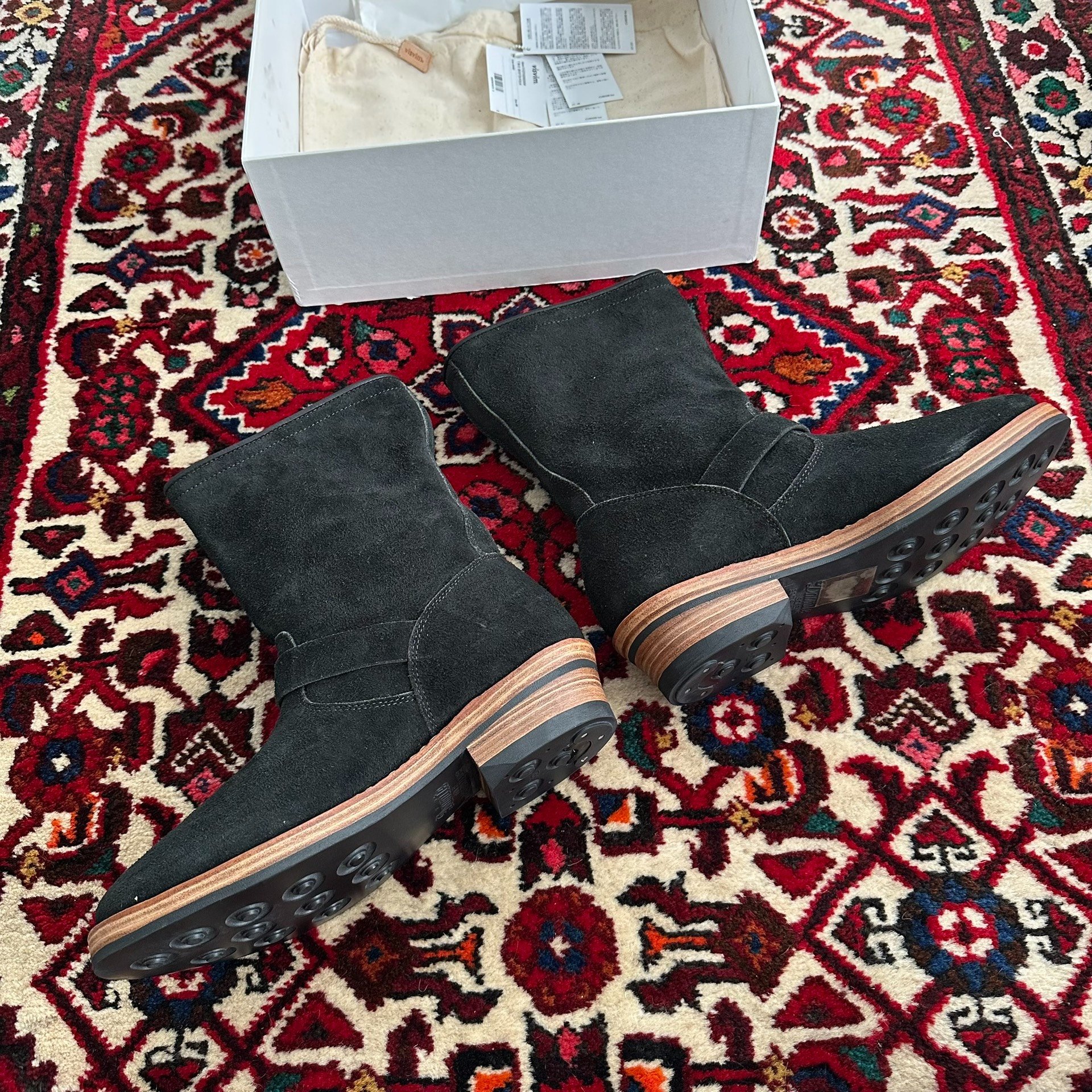 Visvim T.W.O Folk Suede Engineer Boots — detail