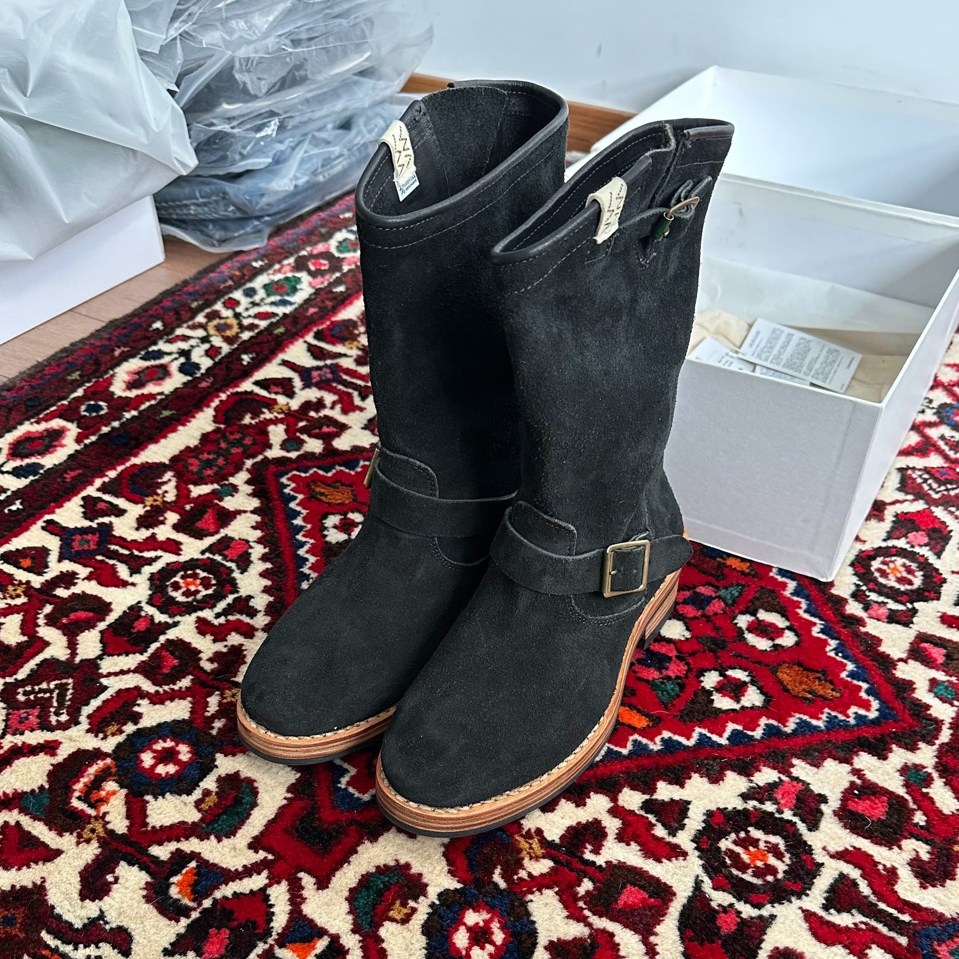 Visvim T.W.O Folk Suede Engineer Boots — front